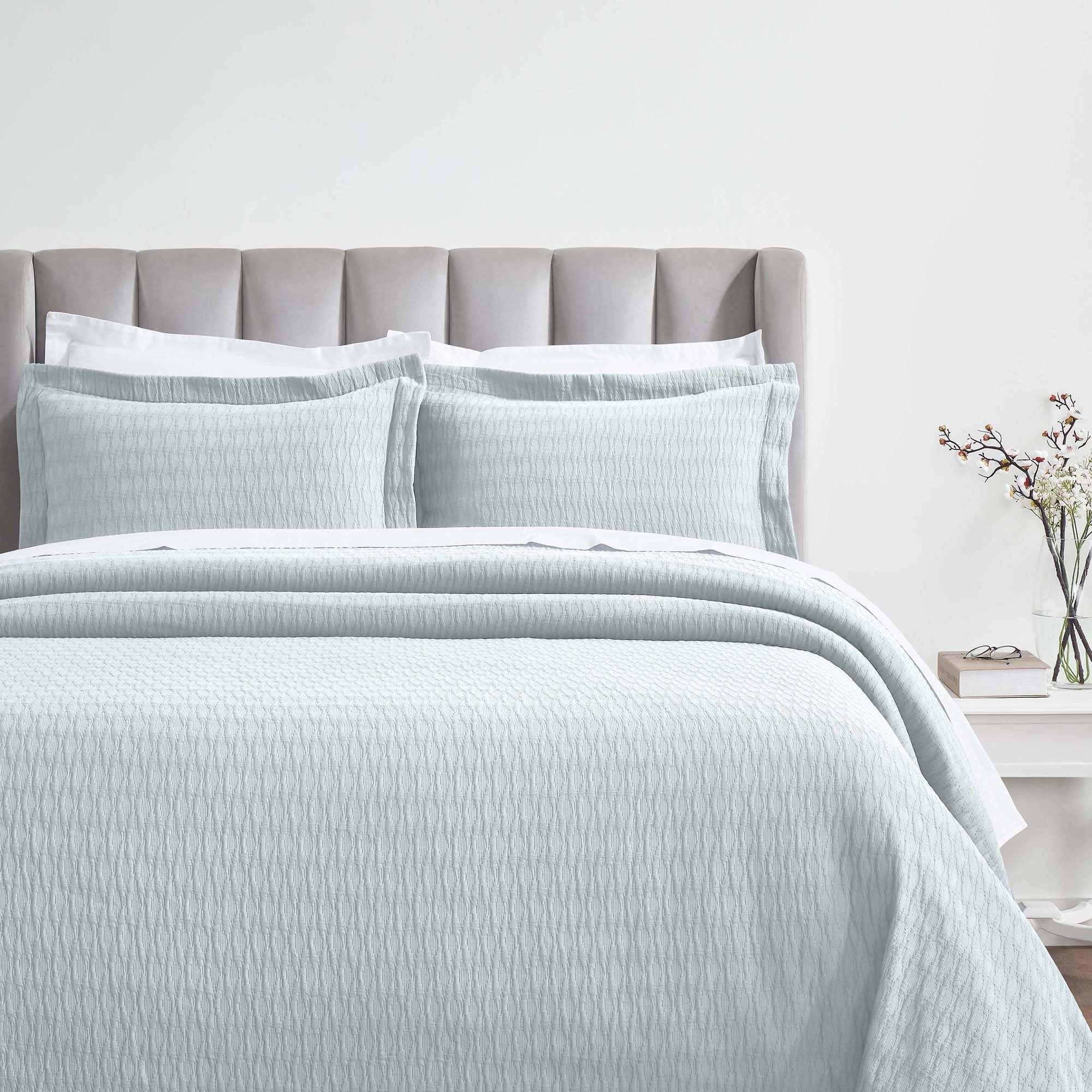 Natural Cotton Geometric Jacquard Quilted Bedspread 3-Piece Set