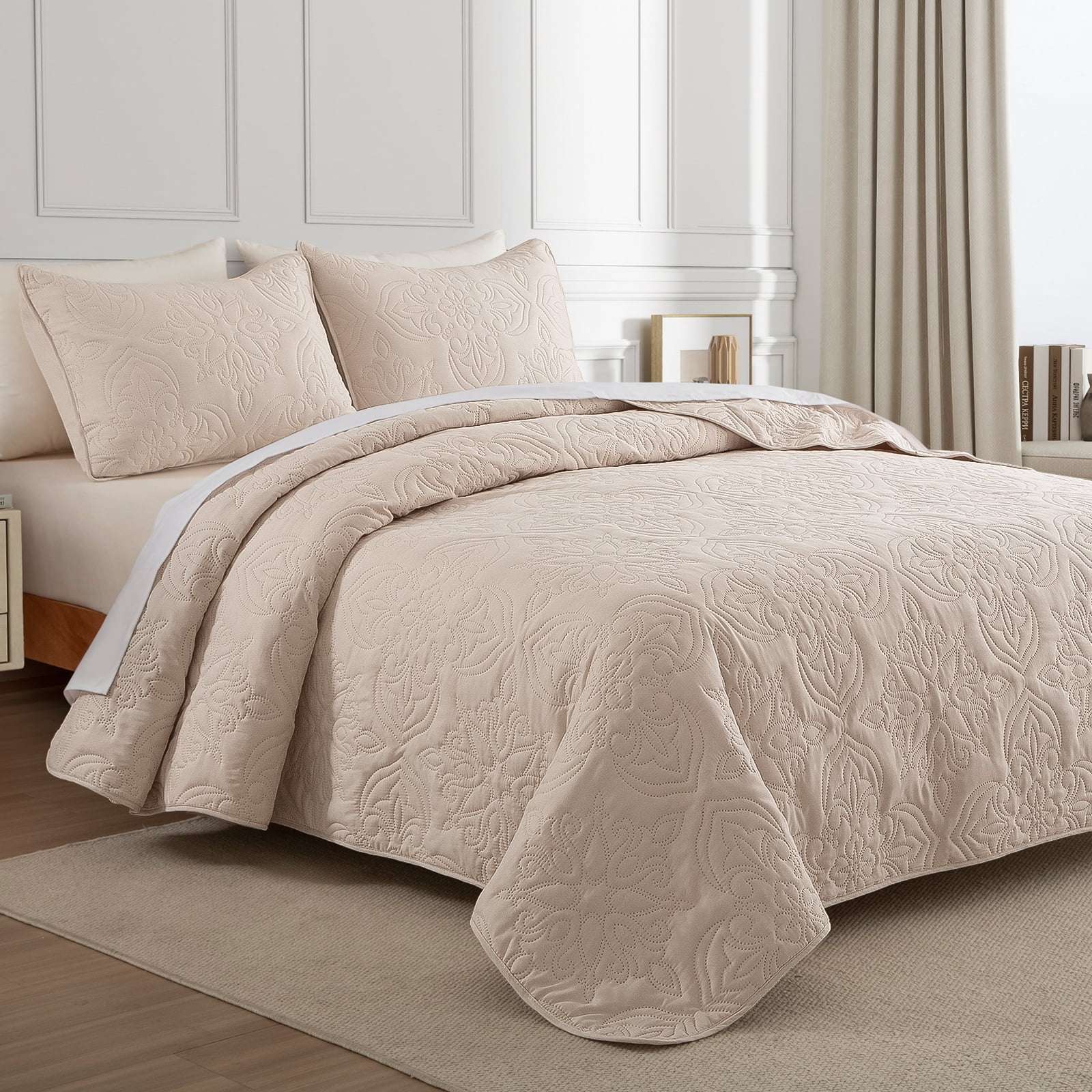 Floral Ultrasonic Microfiber Bedspread Set – Reversible Vintage Elegance