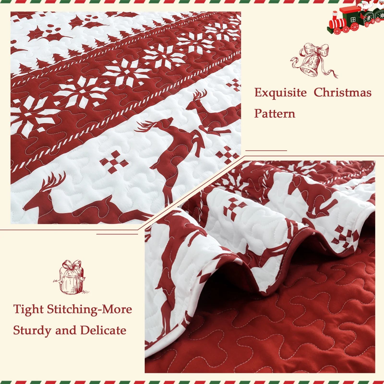 Christmas Quilted Microfiber Bedspread Set – Reversible Holiday Comfort for All Seasons