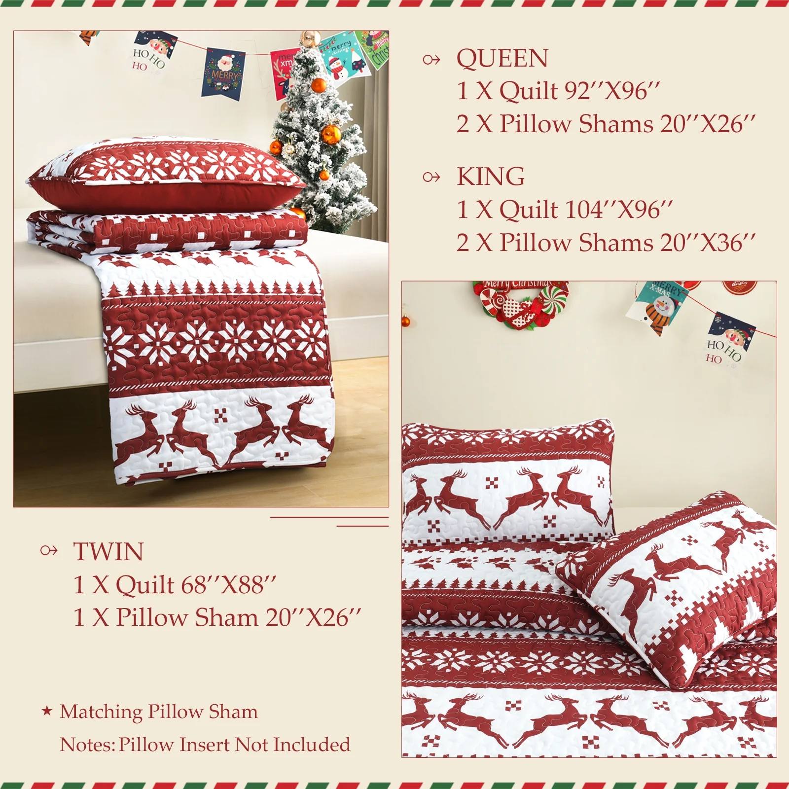 Christmas Quilted Microfiber Bedspread Set – Reversible Holiday Comfort for All Seasons