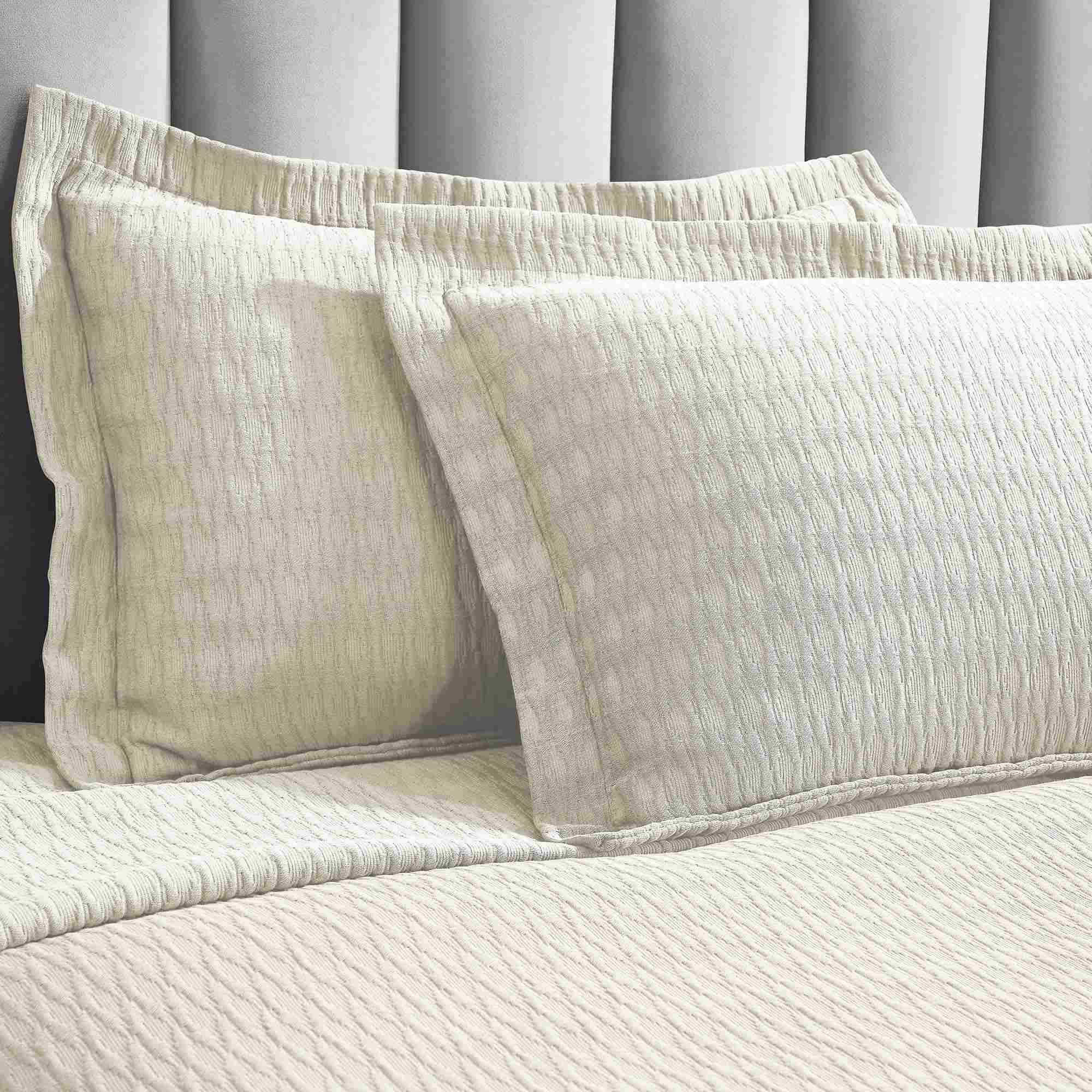 Natural Cotton Geometric Jacquard Quilted Bedspread 3-Piece Set