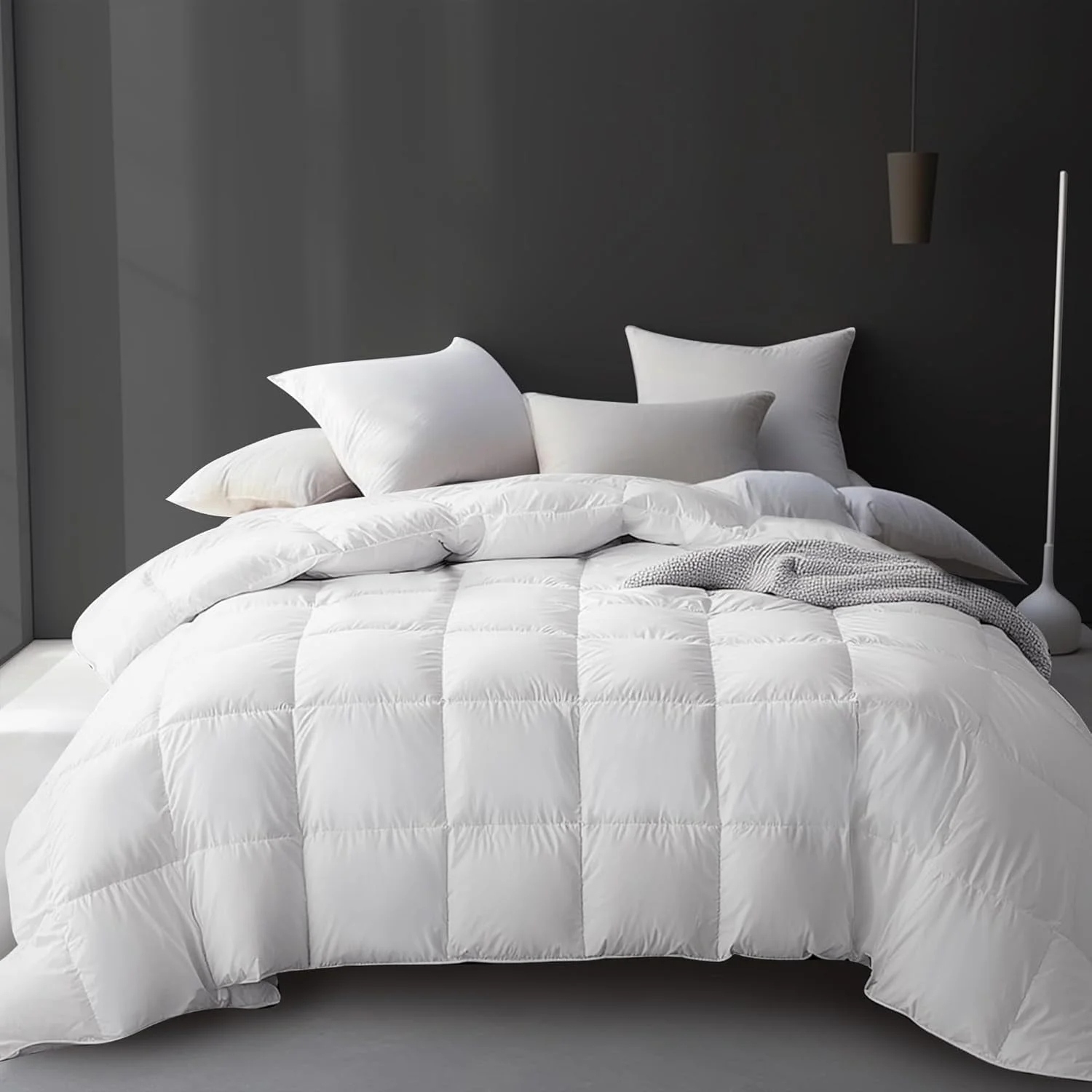 Hotel-Style White Goose Down Fiber Comforter Insert, Cotton Cover, All-Season