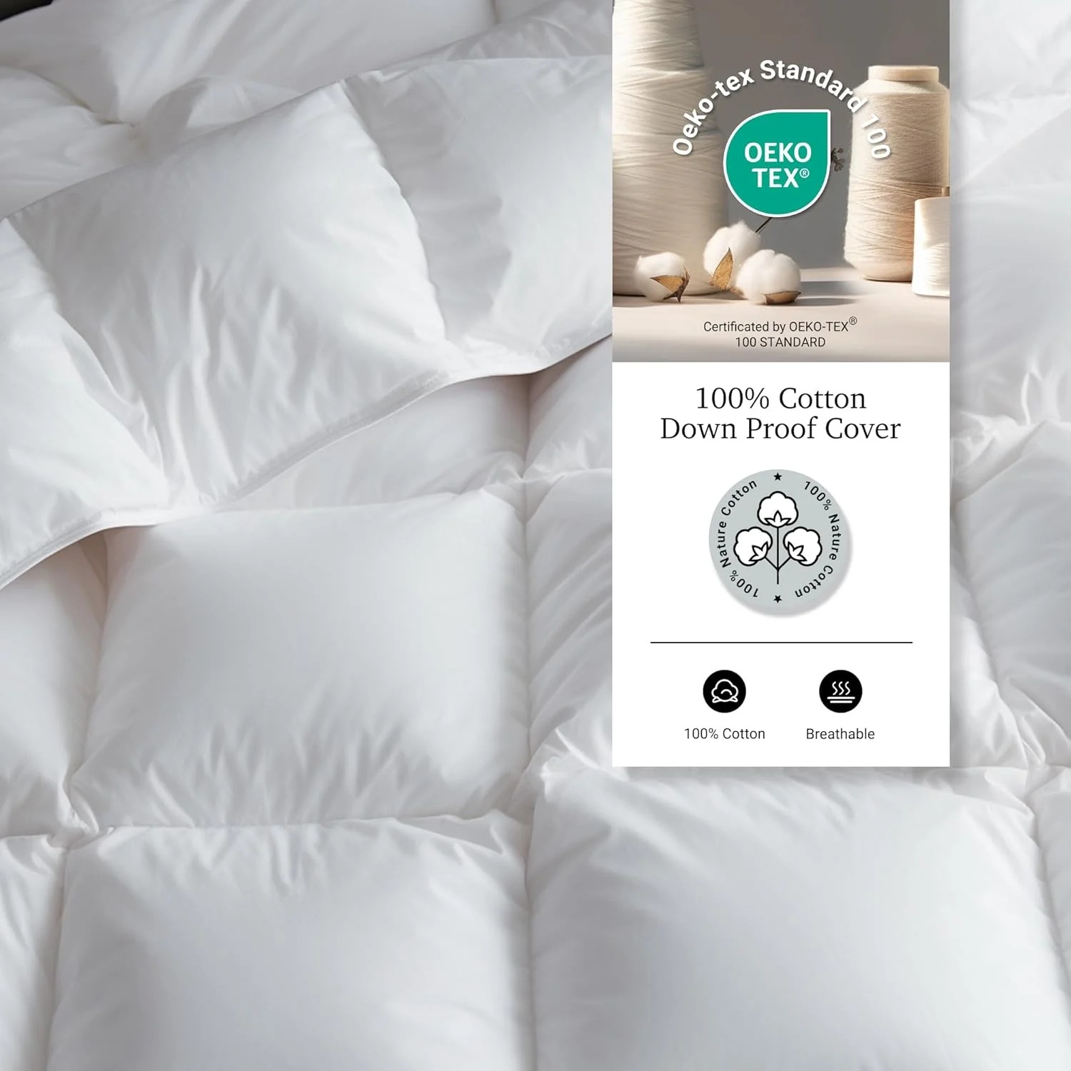 Hotel-Style White Goose Down Fiber Comforter Insert, Cotton Cover, All-Season