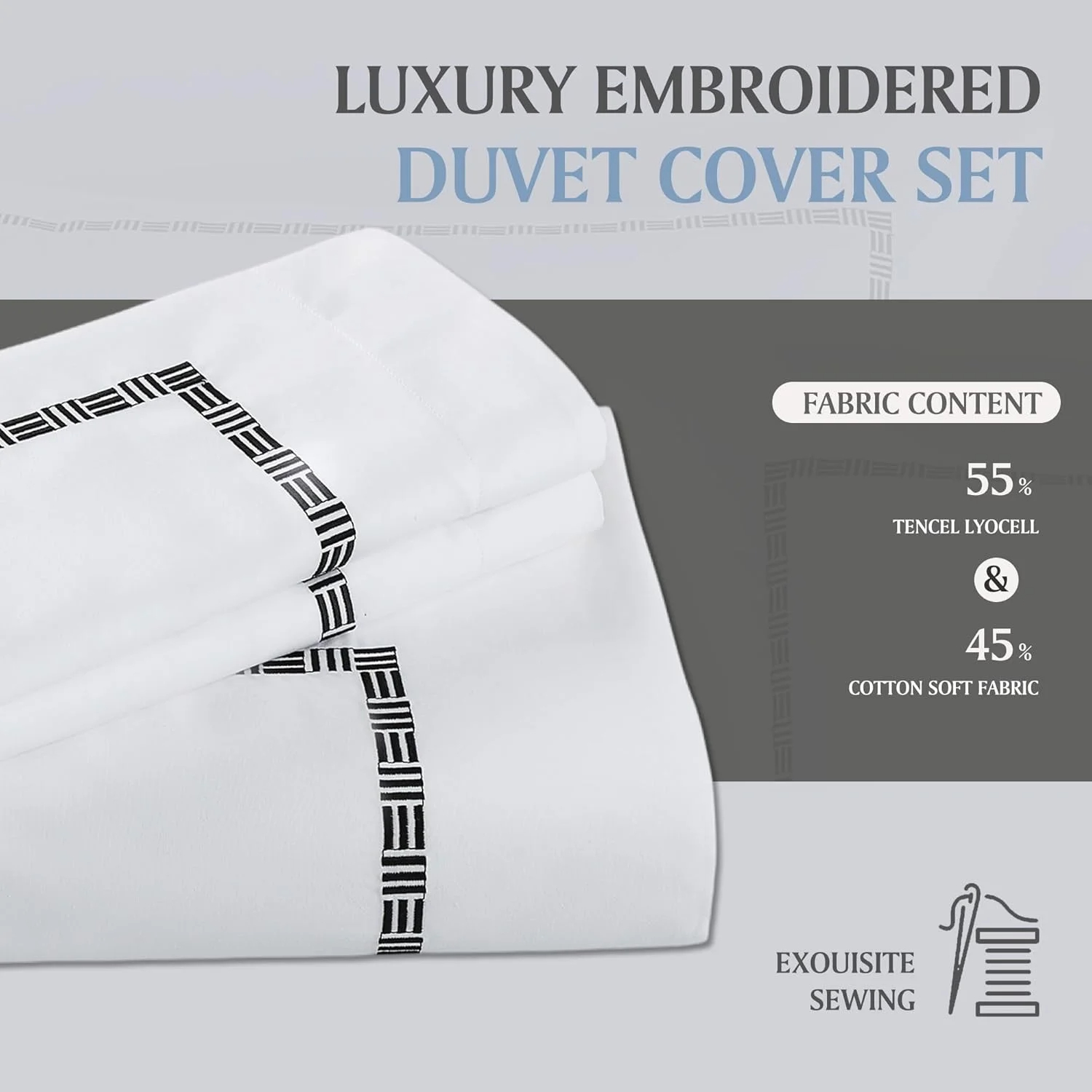 Embroidered Luxury Duvet Cover Set, TENCEL™ Lyocell & Cotton Blend, 3-Piece
