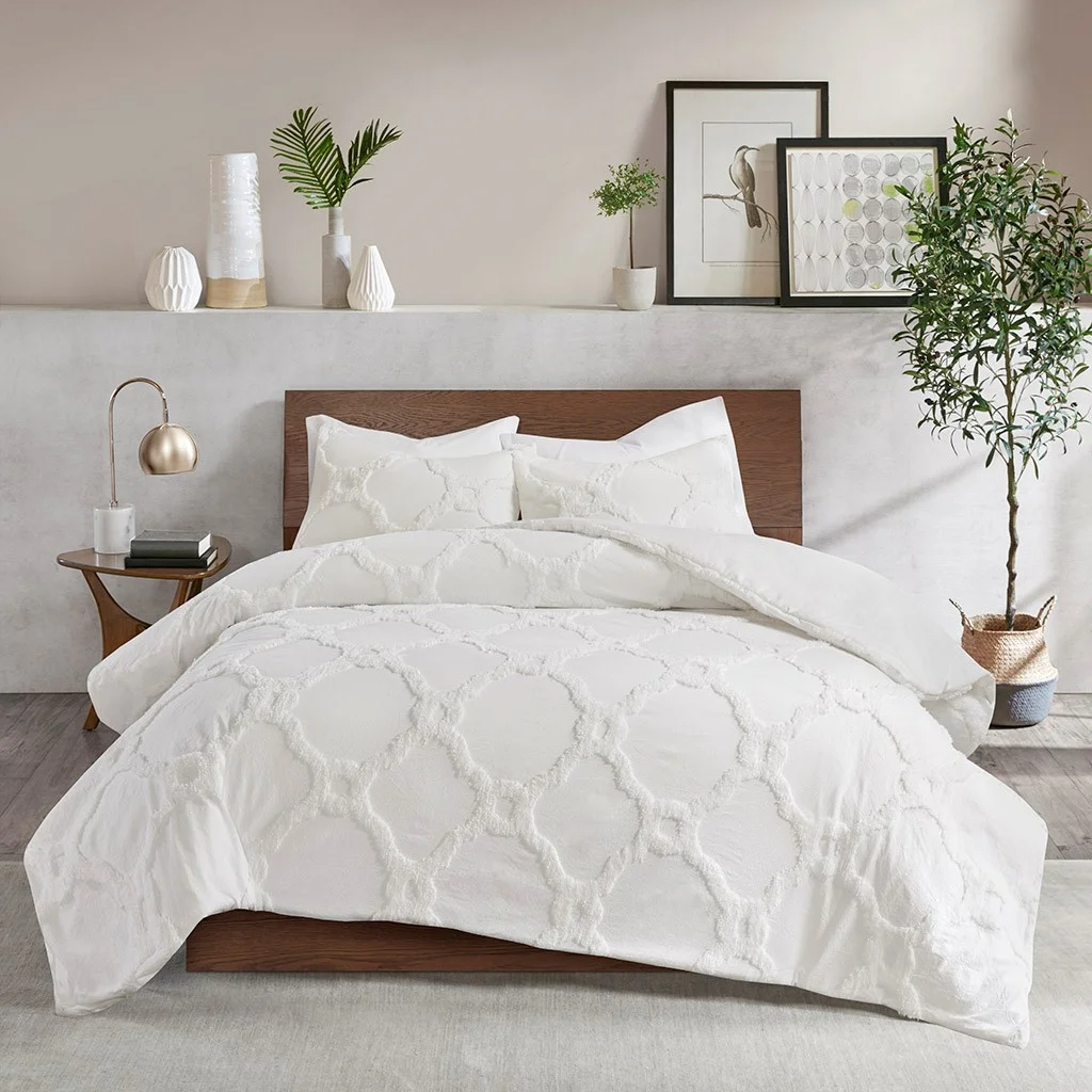 Tufted Cotton Chenille Geometric Duvet Cover Set – Soft Luxury Feel, Vintage-Inspired All-Season Bedding