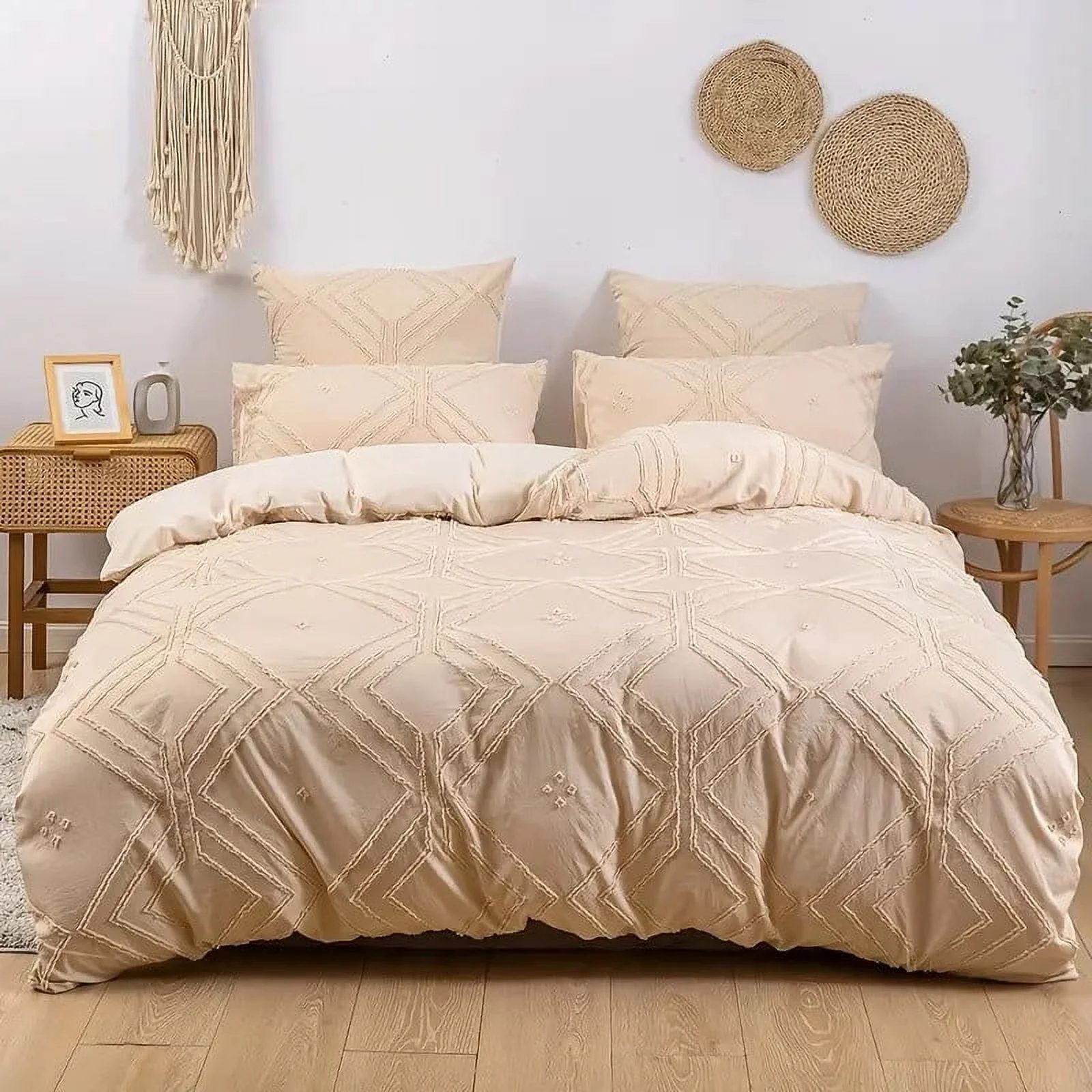Bohemian Tufted Duvet Cover Set – Durable Polyester, All-Season Comfort with Artistic Boho Design