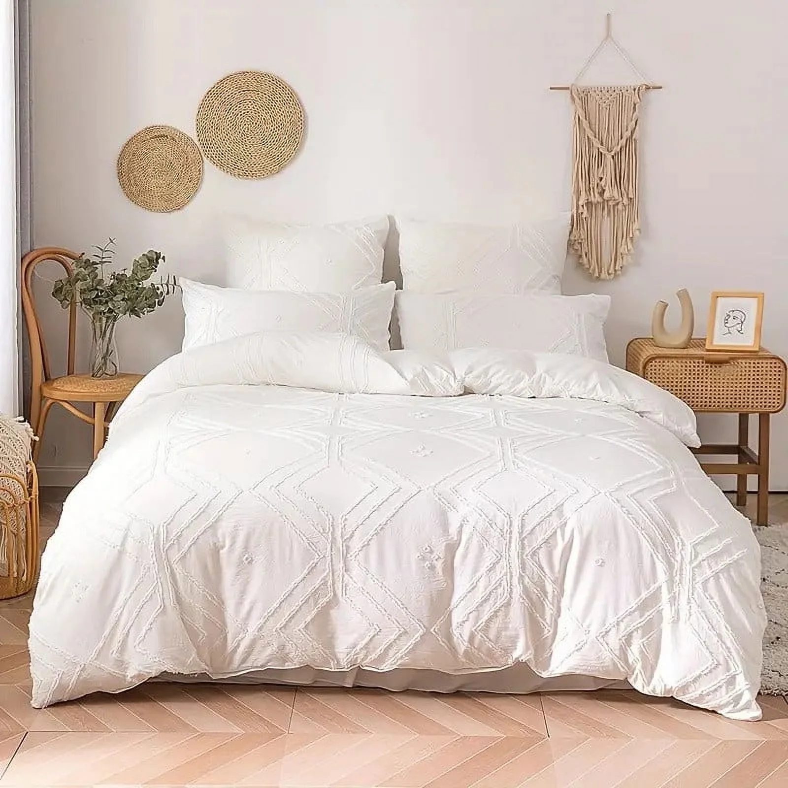 Bohemian Tufted Duvet Cover Set – Durable Polyester, All-Season Comfort with Artistic Boho Design