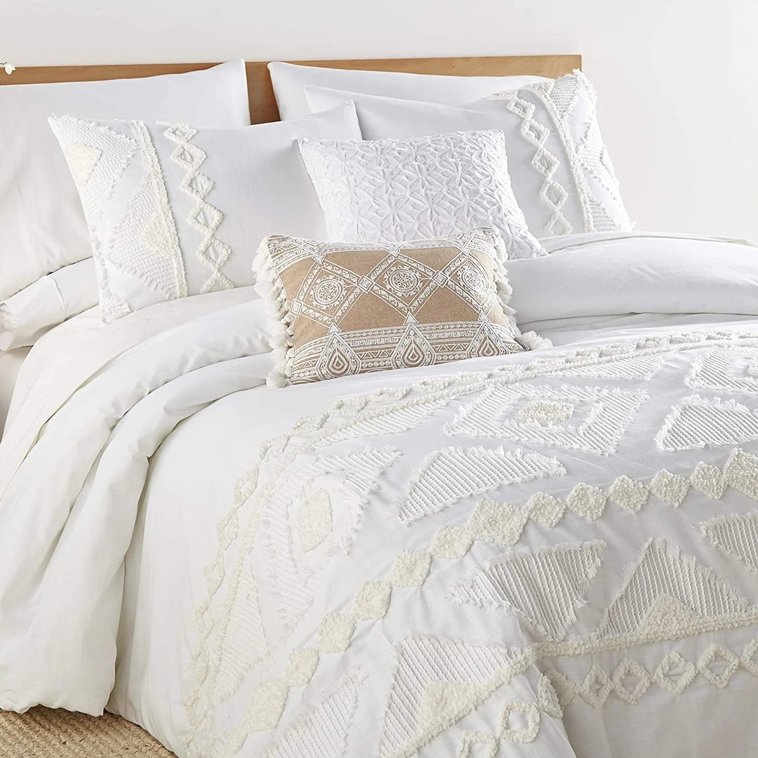 Tribal Tufted Jacquard Cotton Duvet Cover Set – Cream Chenille Detail, Soft Reversible Design, 3-Piece Bedding Set