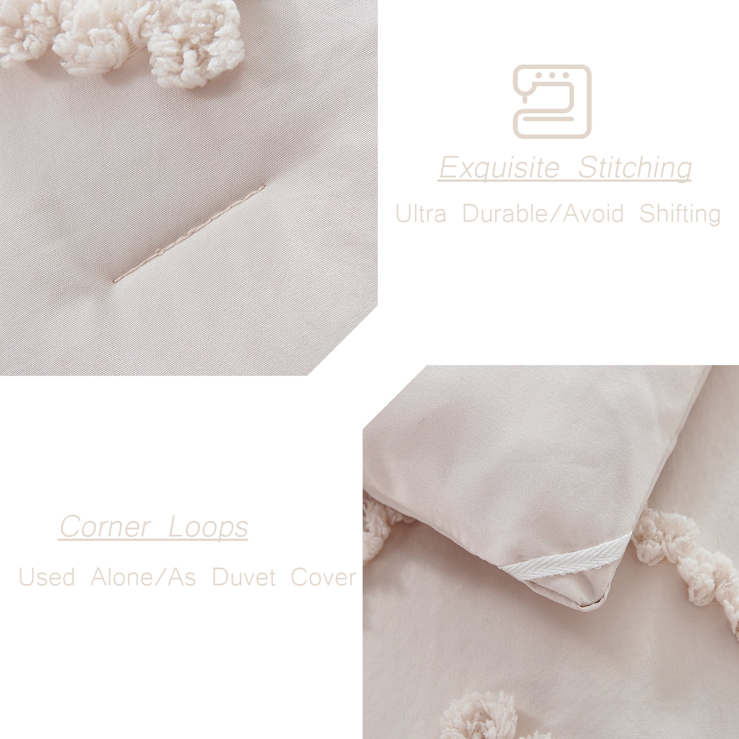 Bohemian Farmhouse Tufted Jacquard Comforter Set – Diamond Geometric Design, 240 GSM Fill, All-Season Microfiber Bedding