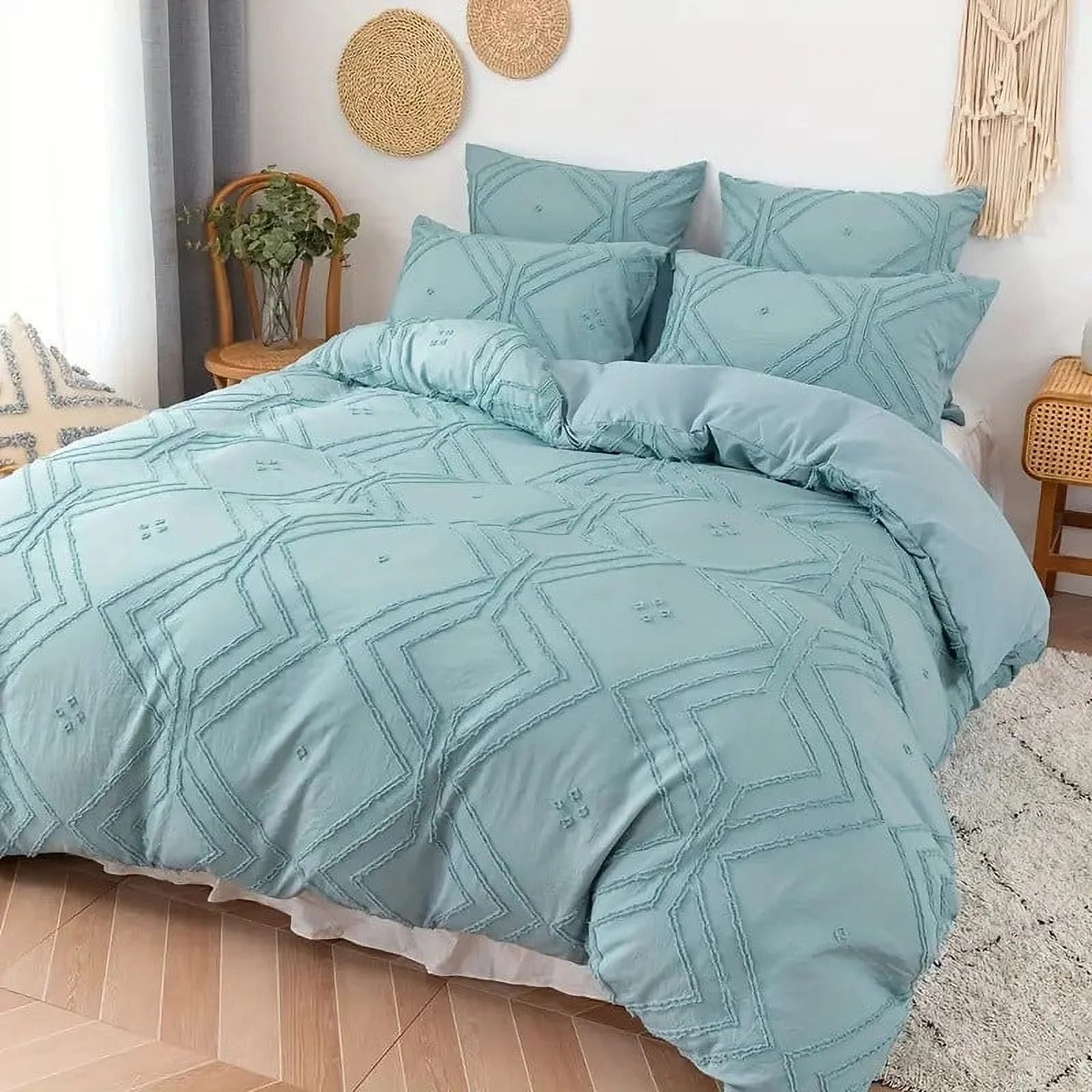 Bohemian Tufted Duvet Cover Set – Durable Polyester, All-Season Comfort with Artistic Boho Design