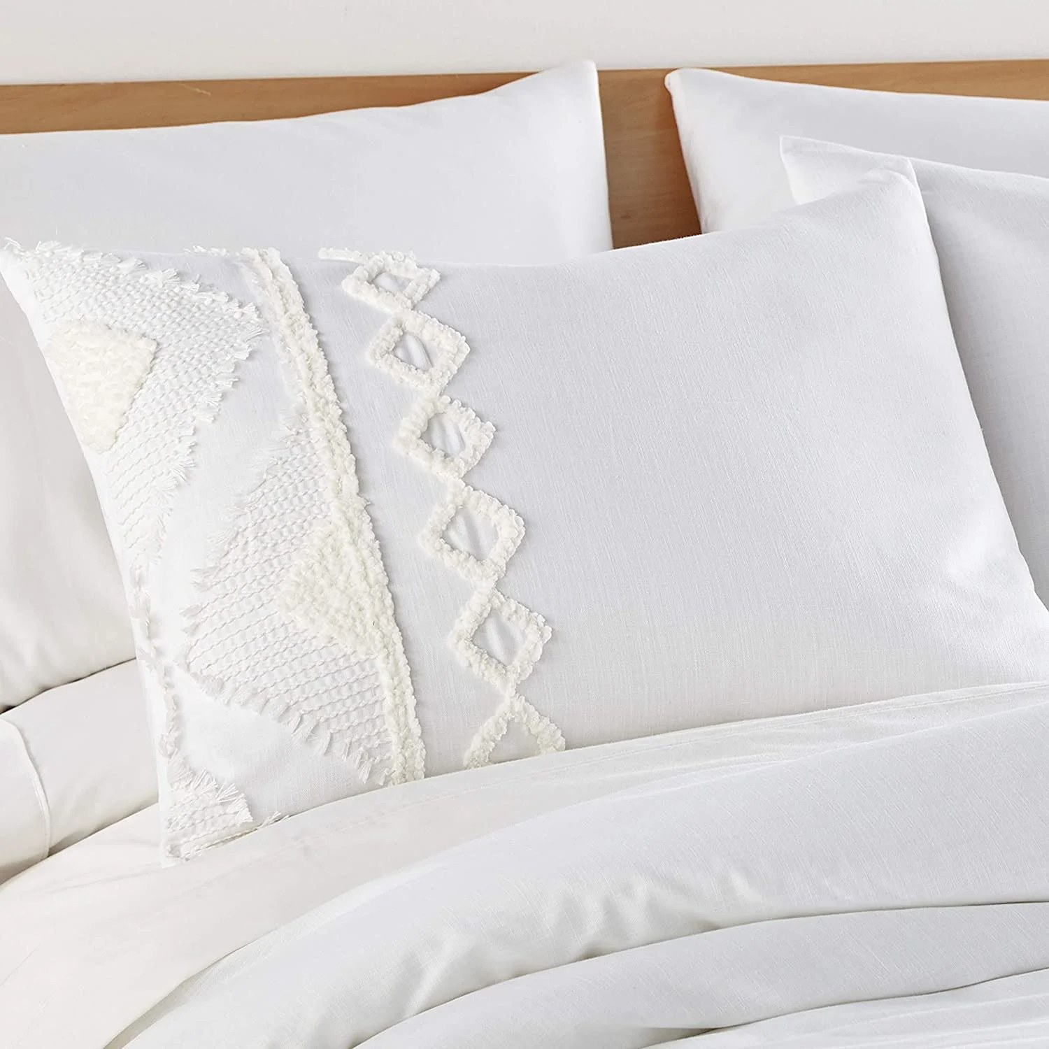 Tribal Tufted Jacquard Cotton Duvet Cover Set – Cream Chenille Detail, Soft Reversible Design, 3-Piece Bedding Set