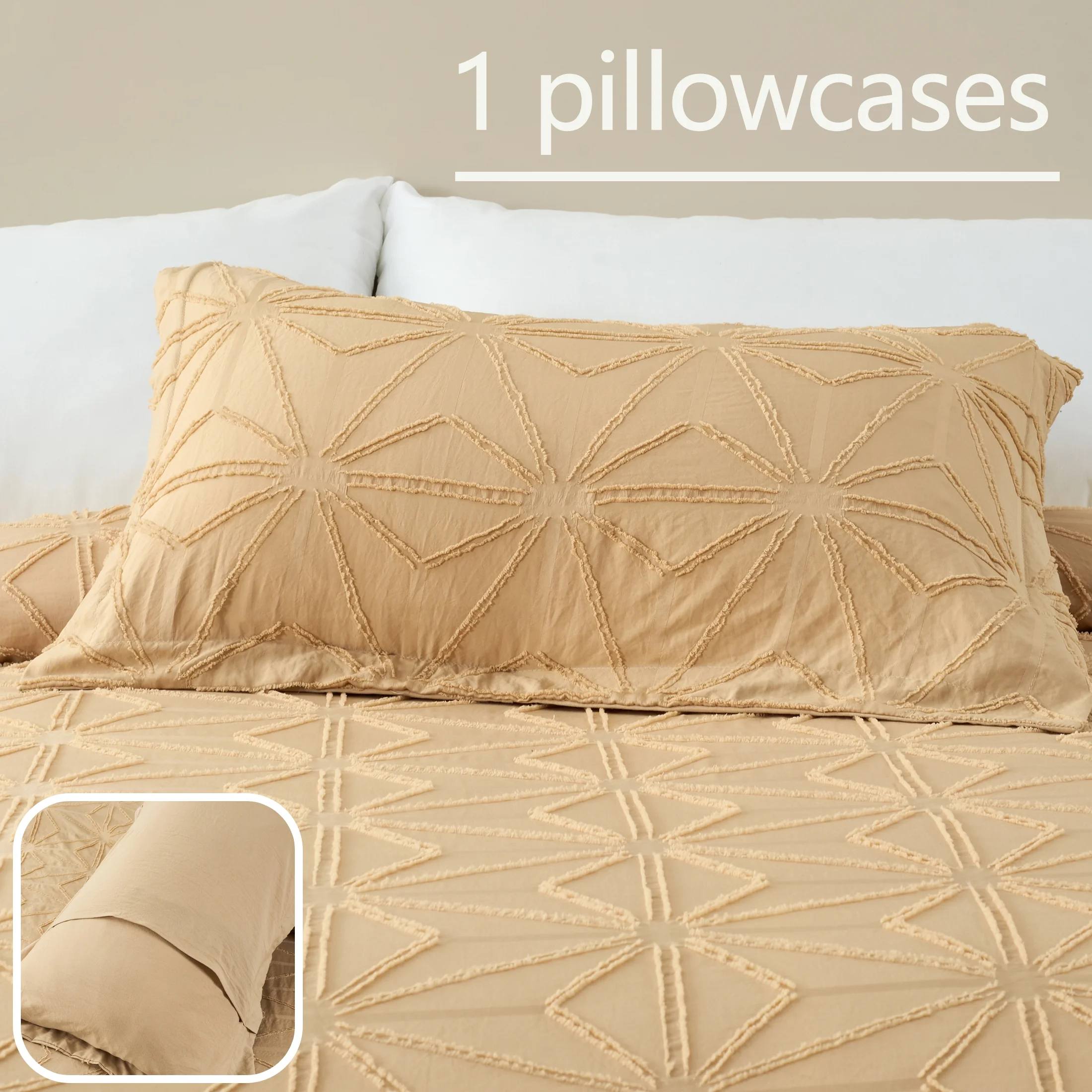 Washed Microfiber Tufted Jacquard Duvet Cover Set – Breathable Lightweight Bedding with Zipper Closure & Corner Ties (3-Piece)