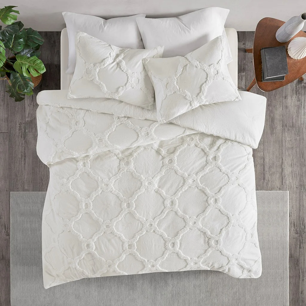 Tufted Cotton Chenille Geometric Duvet Cover Set – Soft Luxury Feel, Vintage-Inspired All-Season Bedding