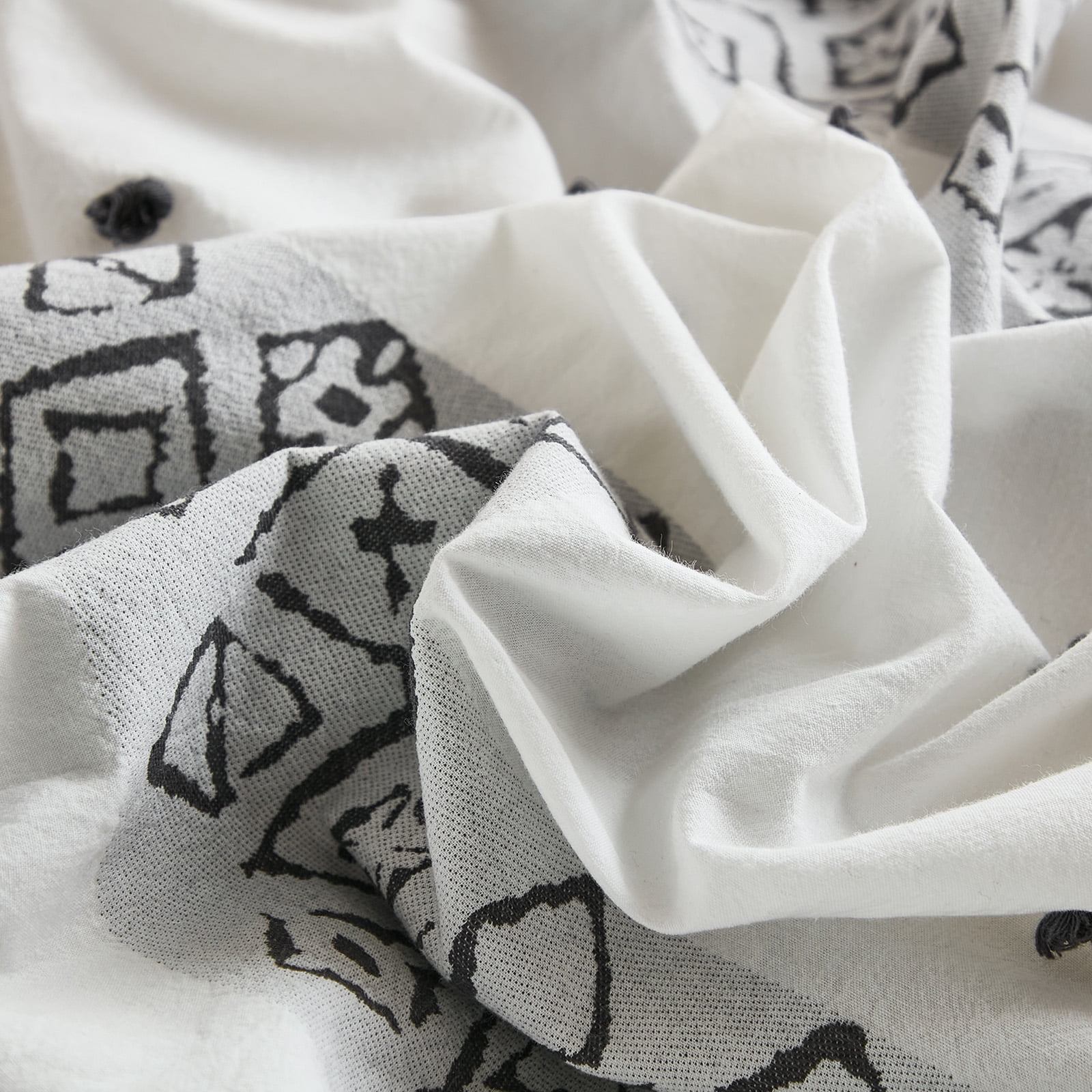 Bohemian Washed Cotton Embroidered Tufted Duvet Cover Set – Geometric Diamond Design with Hidden Zipper & Corner Ties (3-Piece)