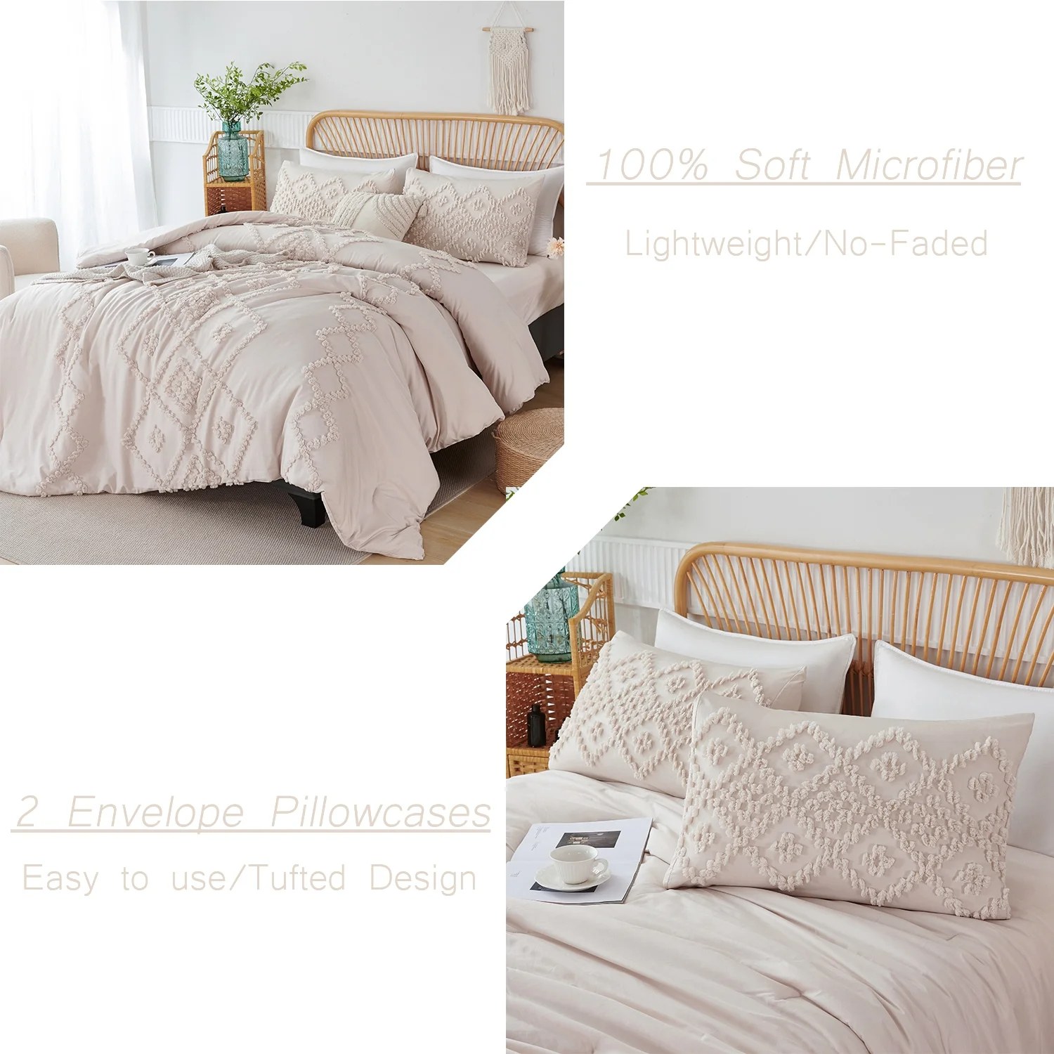 Bohemian Farmhouse Tufted Jacquard Comforter Set – Diamond Geometric Design, 240 GSM Fill, All-Season Microfiber Bedding