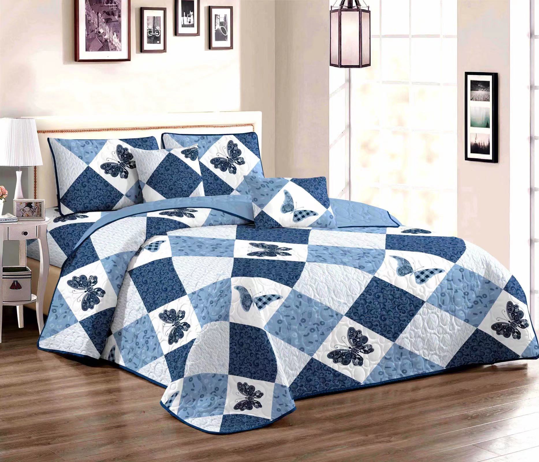 3-Piece Country Cottage Butterfly Patchwork Quilted Bedcover Set