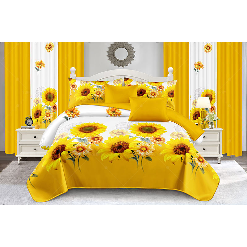 3-Piece Cheerful Sunflower Garden Print Quilted Bedcover Set