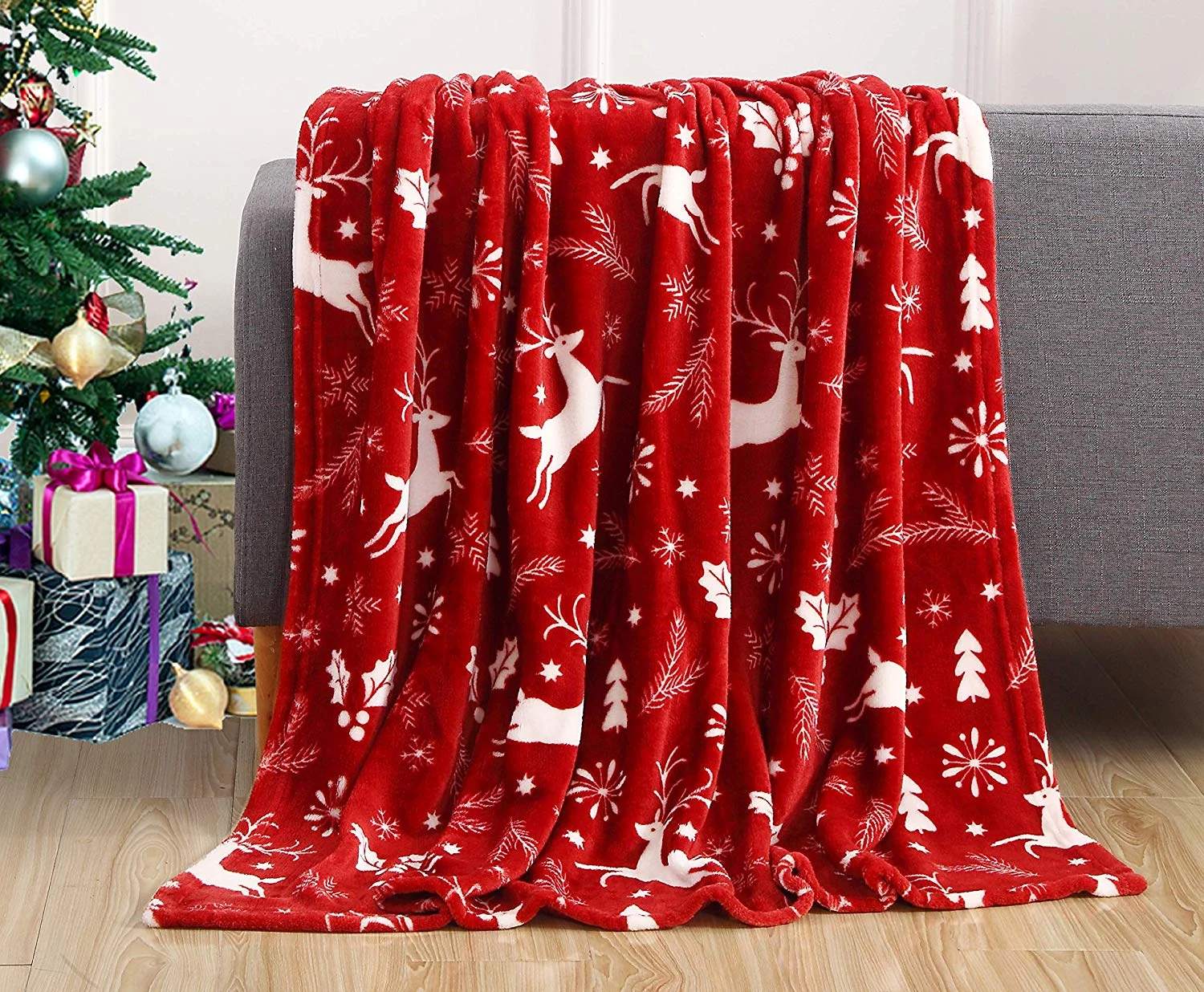 Christmas Printed Microfiber Fleece Blanket – Soft & Warm Lightweight Throw for Winter