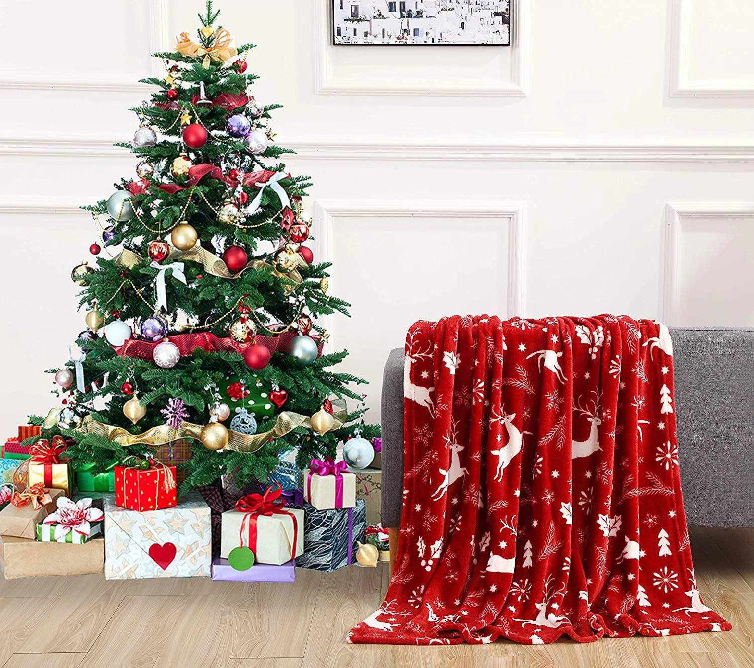 Christmas Printed Microfiber Fleece Blanket – Soft & Warm Lightweight Throw for Winter