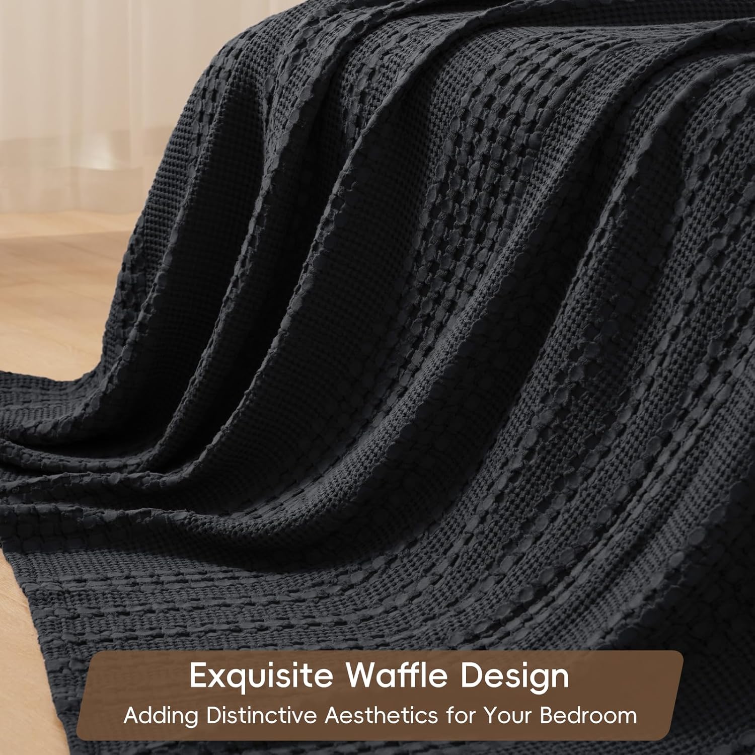 Pure Cotton Waffle Weave Throw Blanket – Breathable Textured Knit, Soft Pre-Washed All-Season Blanket for Bed, Sofa & Travel