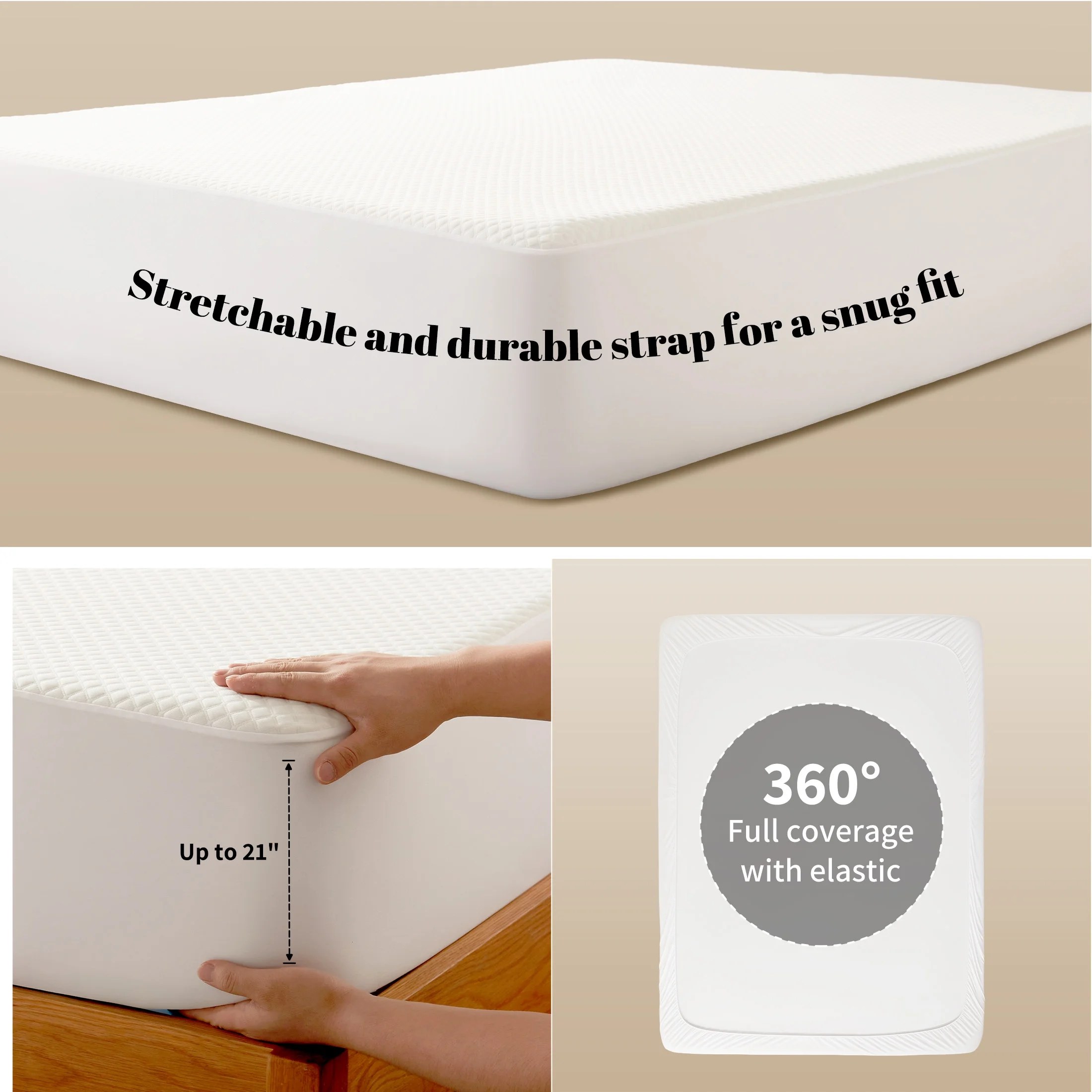 Skin-Friendly Brushed Waterproof Fitted Mattress Protector – Breathable Deep Pocket Bed Cover