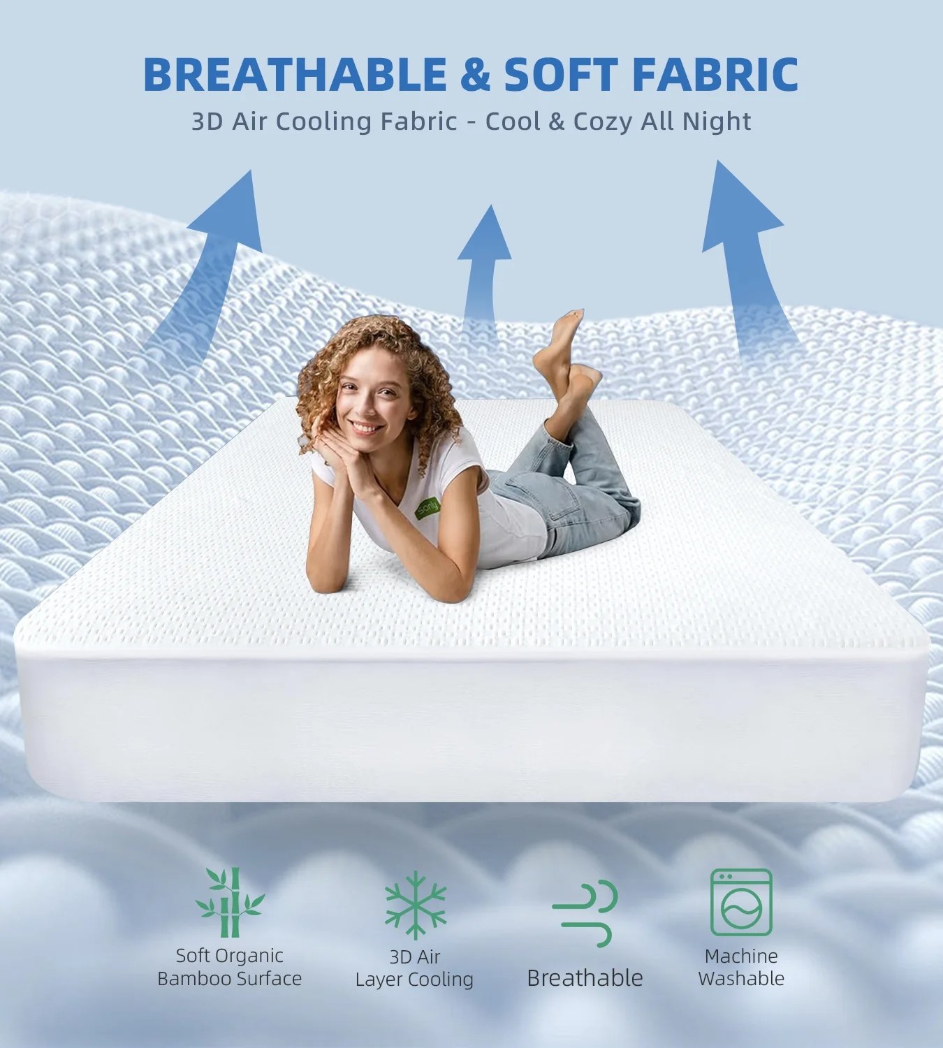 Skin-Friendly Bamboo Fiber Waterproof Fitted Mattress Protector – Cooling Deep Pocket Bed Cover