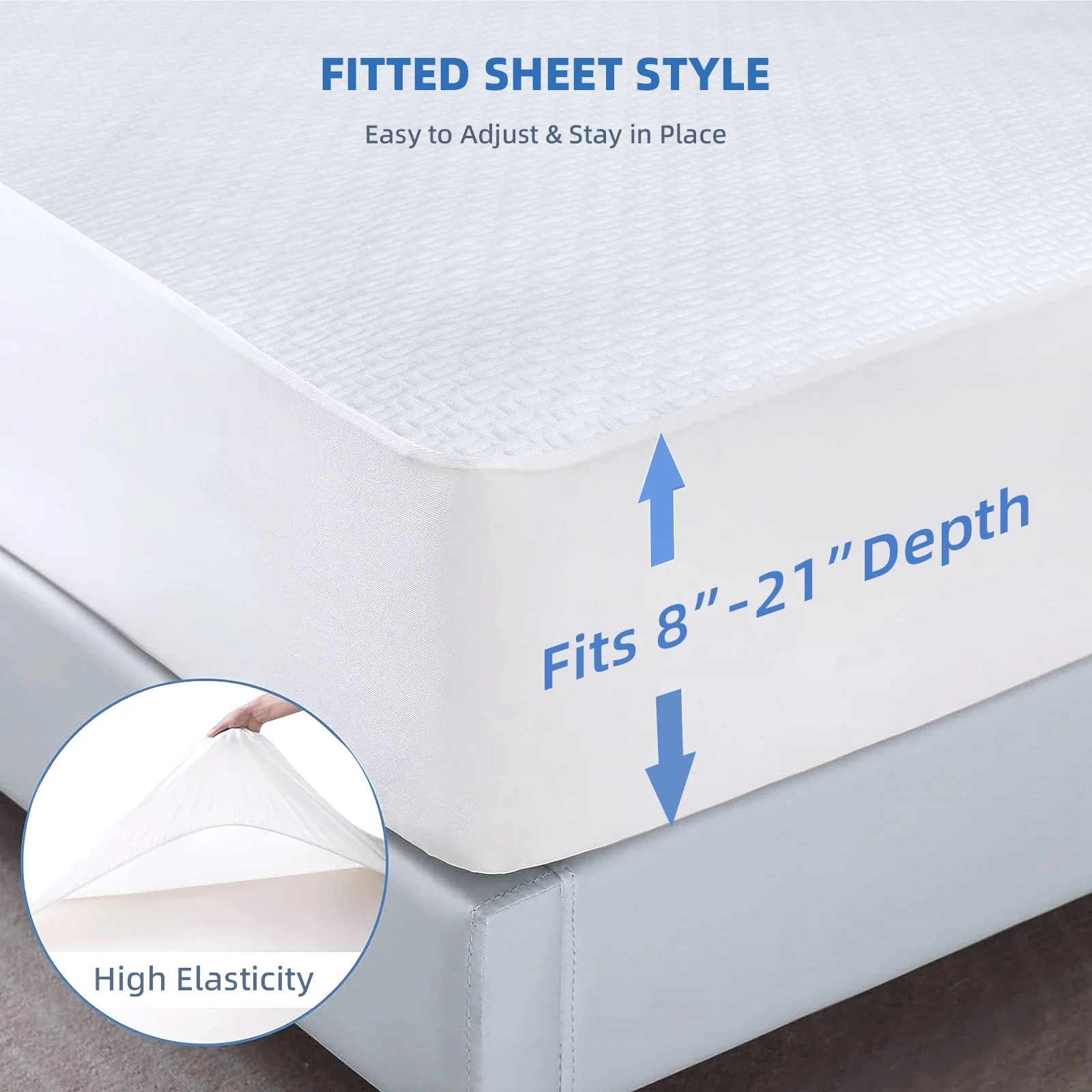 Skin-Friendly Bamboo Fiber Waterproof Fitted Mattress Protector – Cooling Deep Pocket Bed Cover