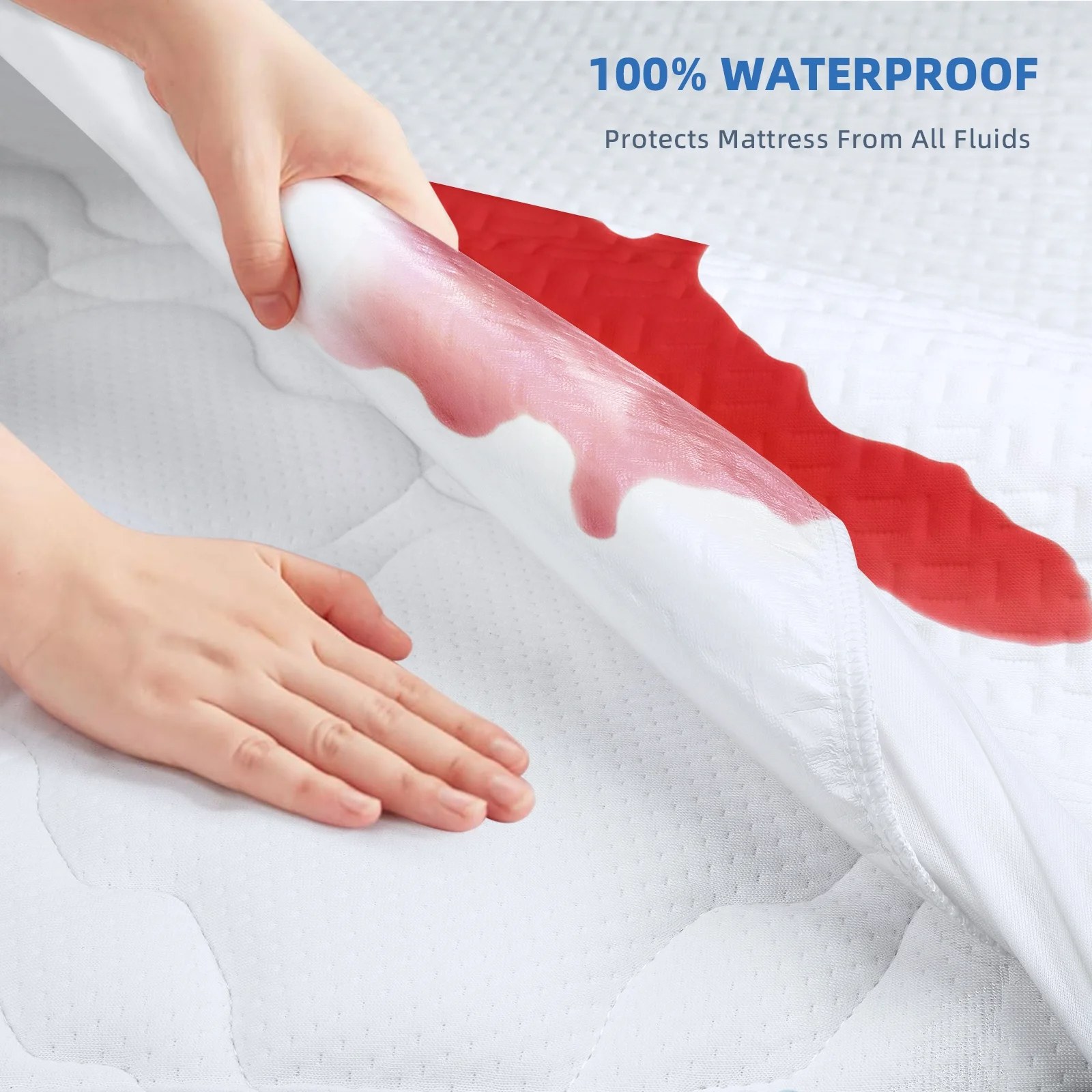 Skin-Friendly Bamboo Fiber Waterproof Fitted Mattress Protector – Cooling Deep Pocket Bed Cover