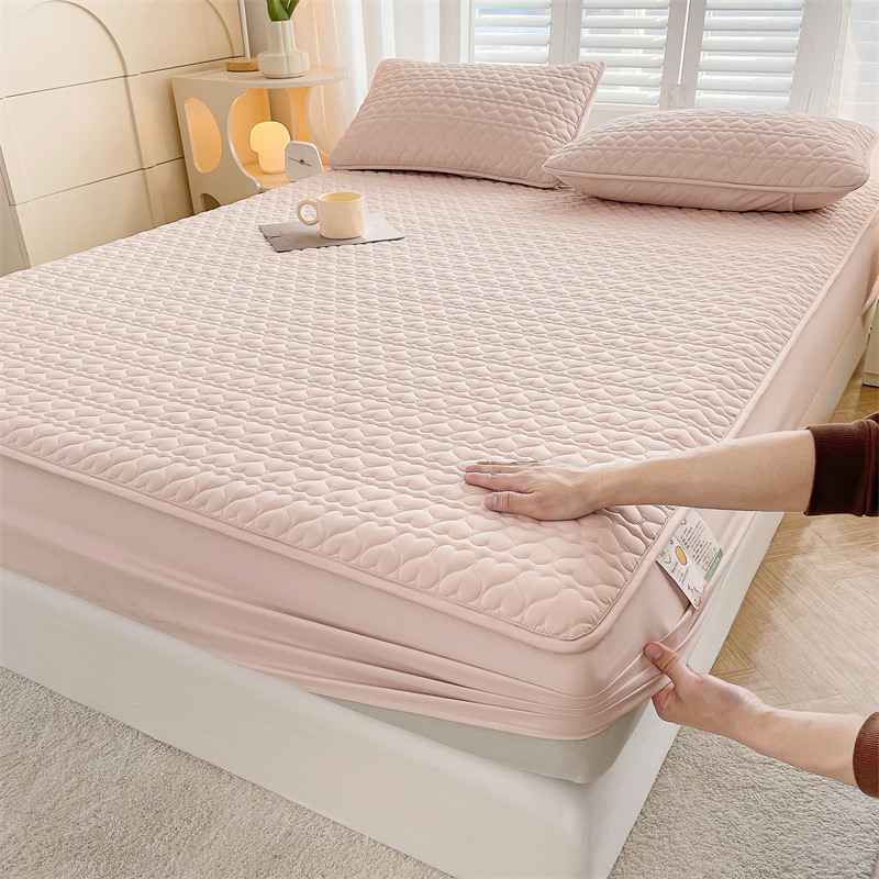 Heart Pattern Waterproof Fitted Mattress Protector – 360° Soft Microfiber Bed Cover