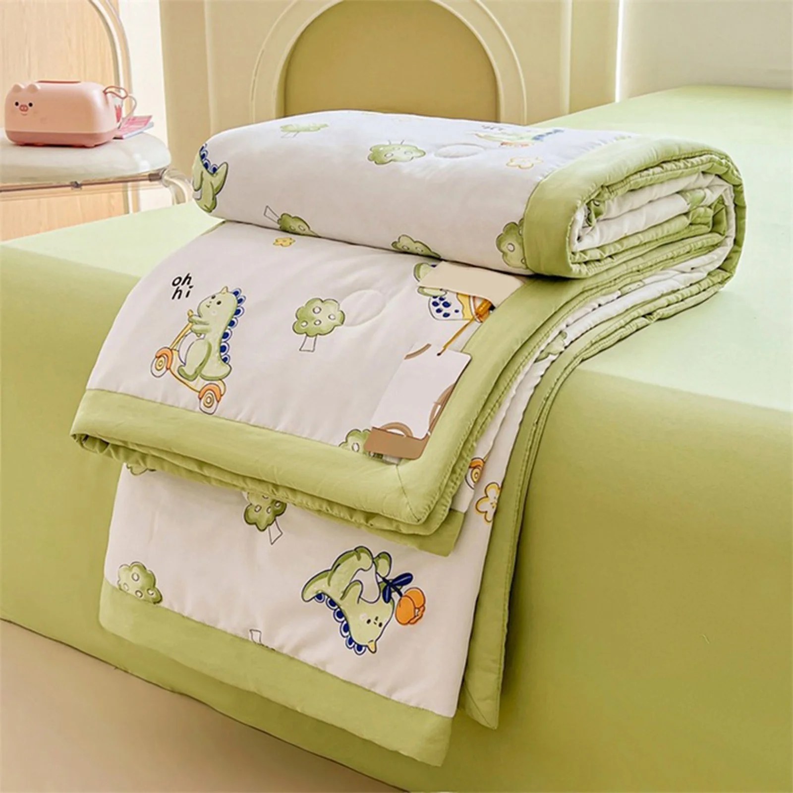 Cute Dinosaur Kids Summer Quilt – Washed Fabric Lightweight Cooling Comforter