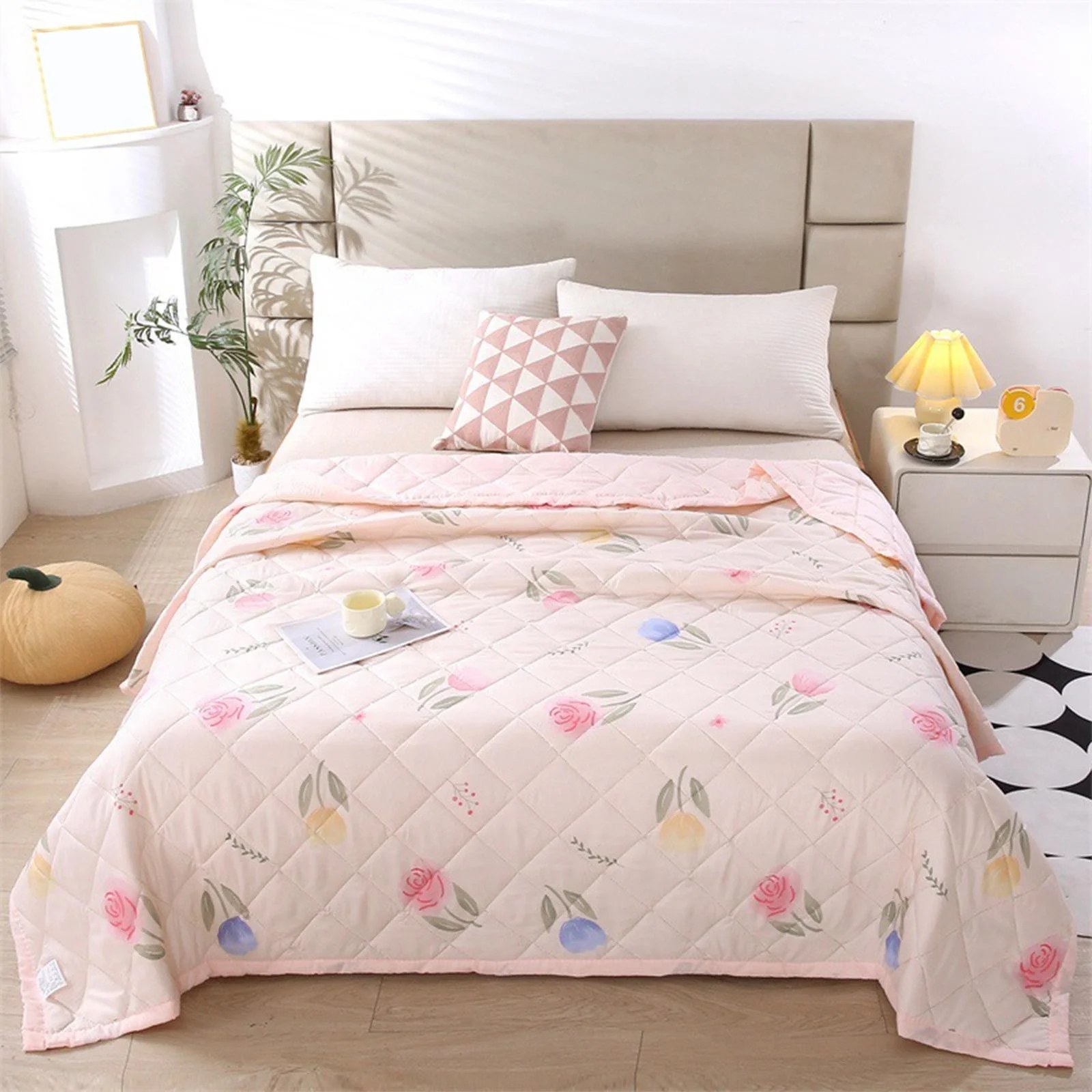 Romantic Rose Print Washed Fabric Summer Quilt – Soft Lightweight Breathable Comforter