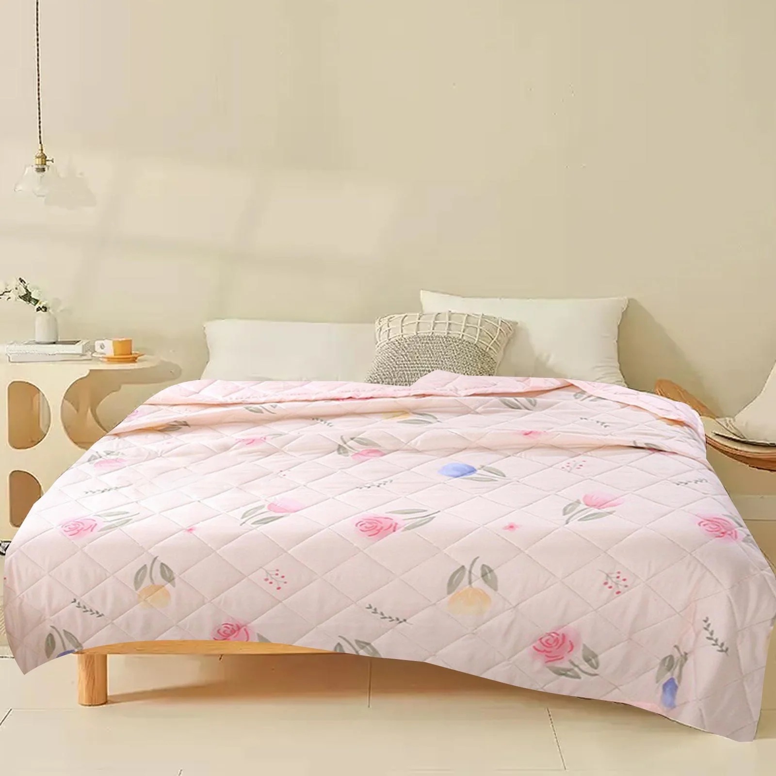 Romantic Rose Print Washed Fabric Summer Quilt – Soft Lightweight Breathable Comforter