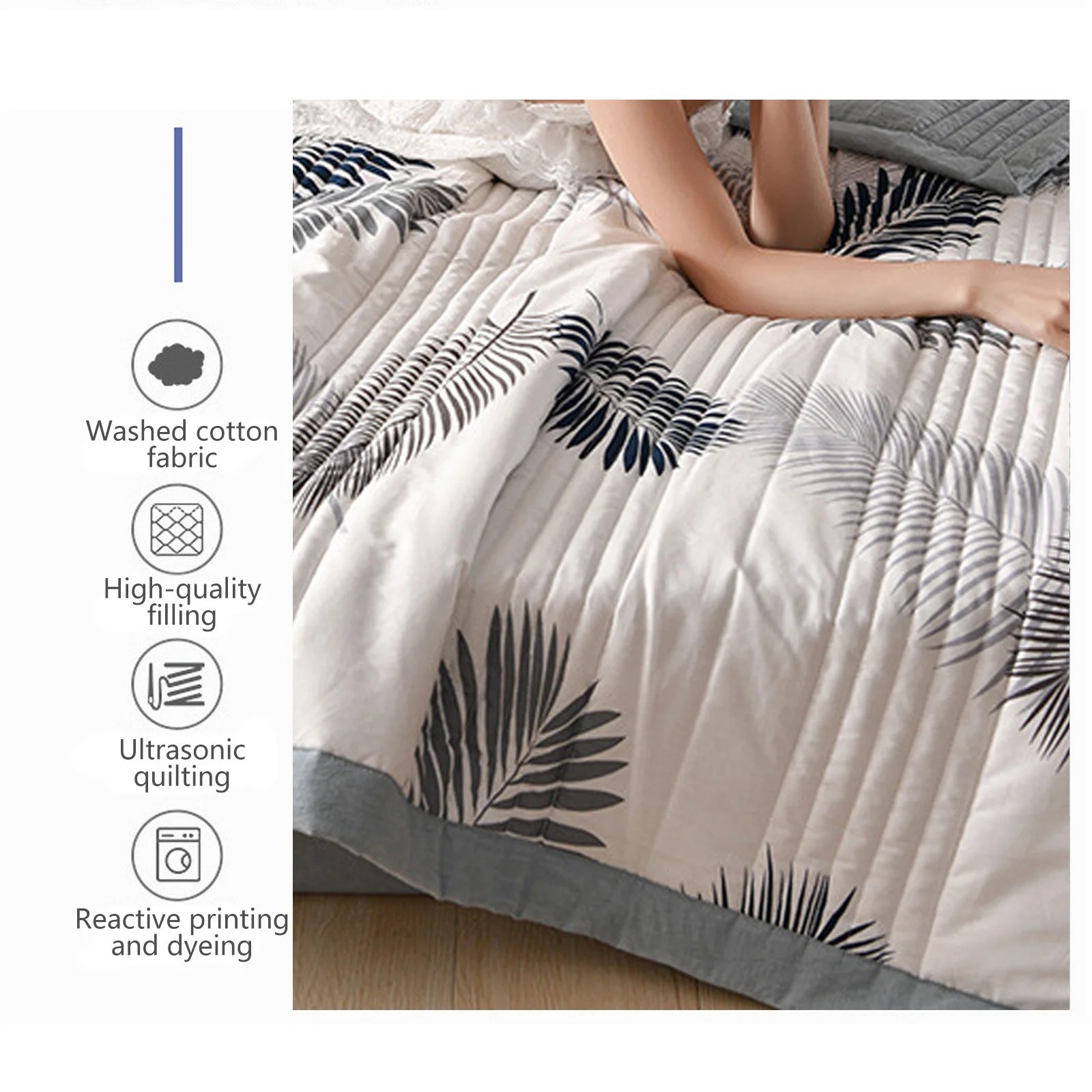 Feather Print Washed Cotton Summer Quilt – Lightweight Breathable Air-Conditioning Comforter