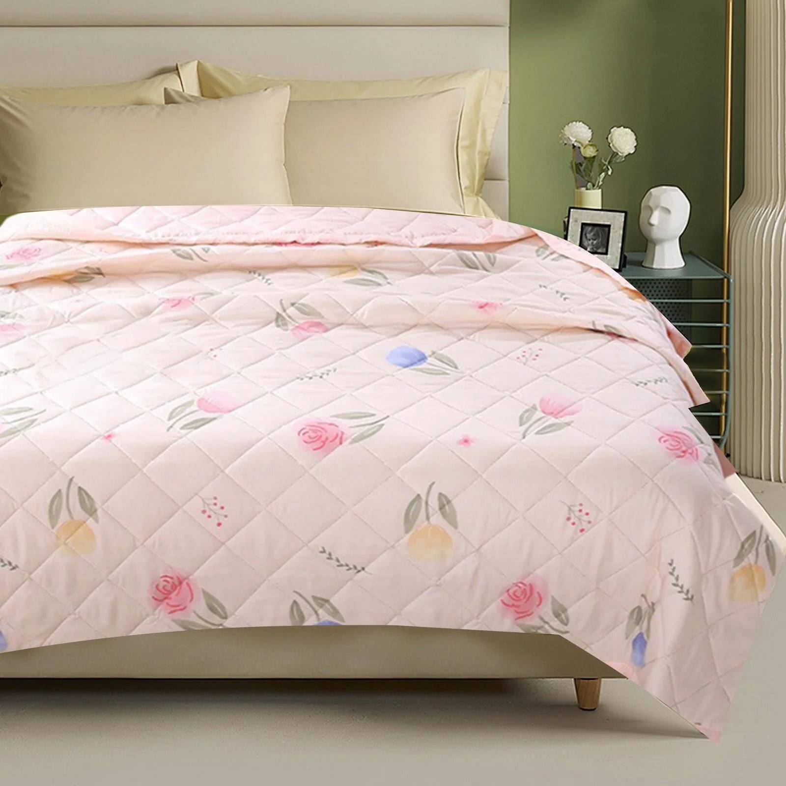 Romantic Rose Print Washed Fabric Summer Quilt – Soft Lightweight Breathable Comforter