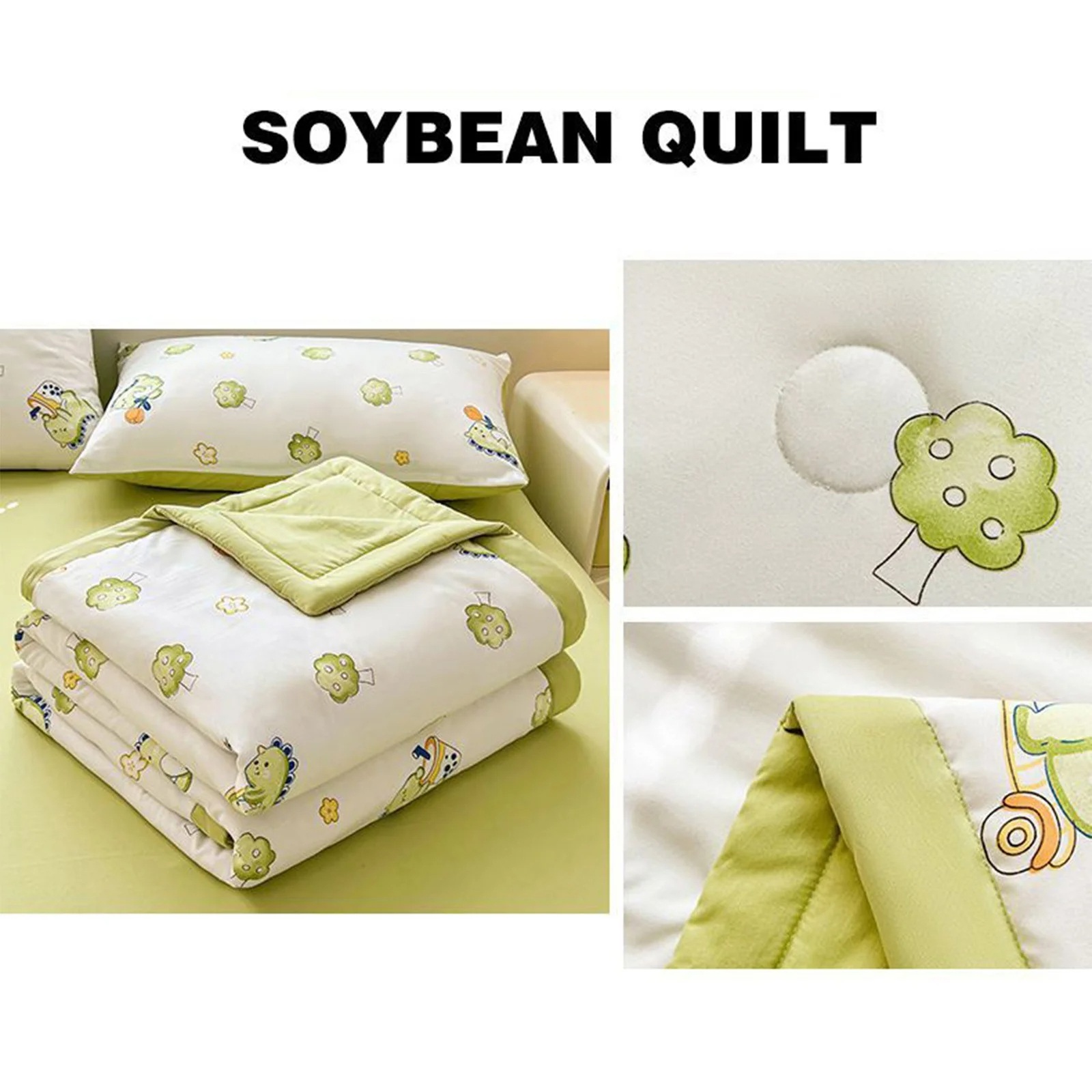 Cute Dinosaur Kids Summer Quilt – Washed Fabric Lightweight Cooling Comforter