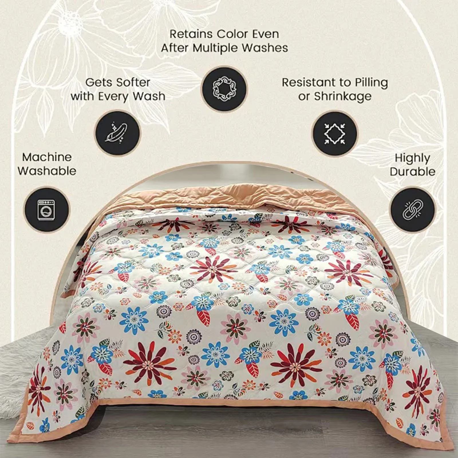 Brilliant Floral Printed Cooling Summer Quilt – Lightweight Breathable Comforter