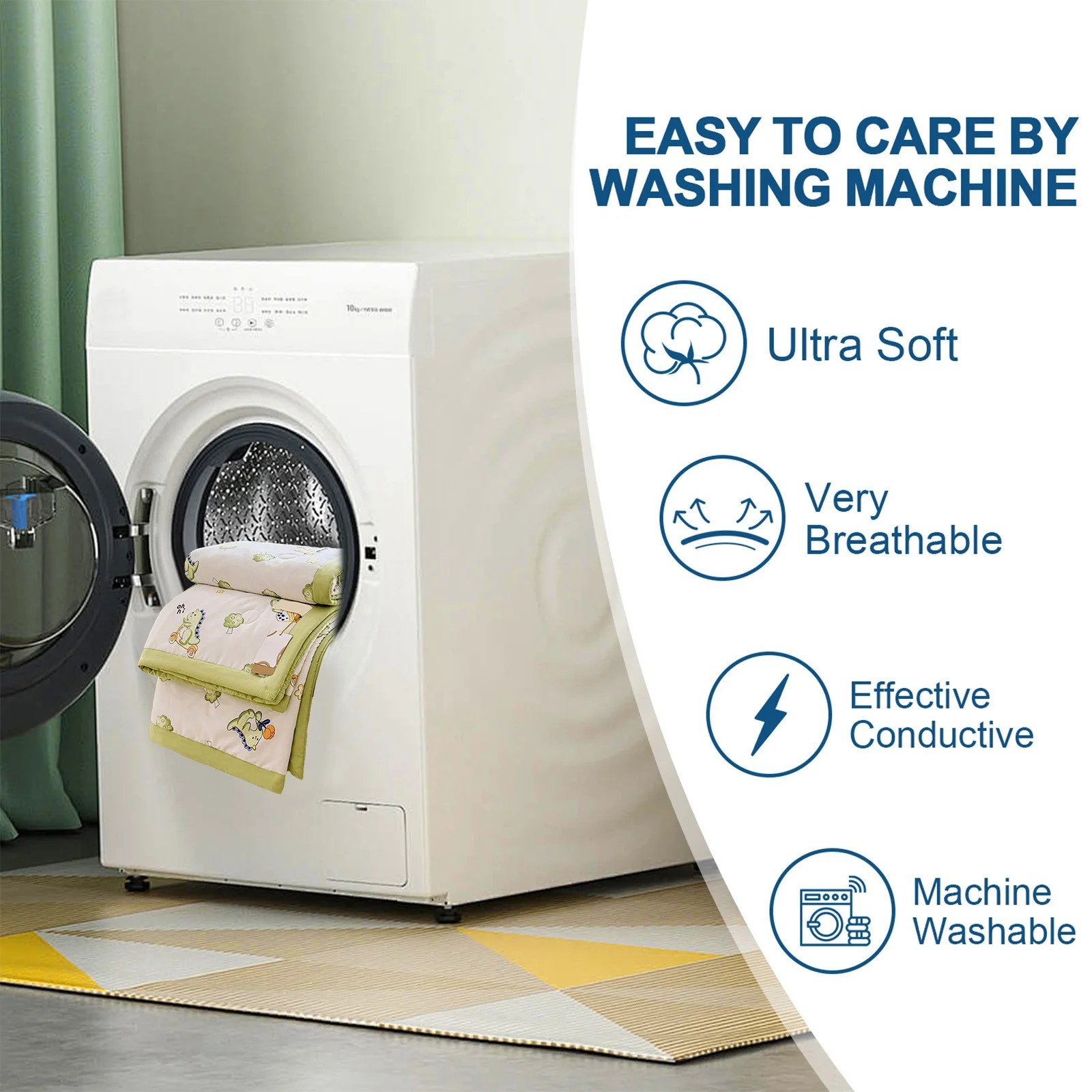 Cute Dinosaur Kids Summer Quilt – Washed Fabric Lightweight Cooling Comforter