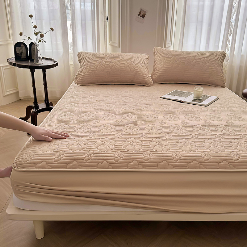 Ultrasonic Floral Waterproof Fitted Mattress Protector – 360° Soft Microfiber Quilted Bed Cover