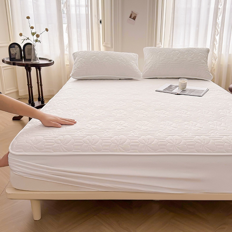 Ultrasonic Floral Waterproof Fitted Mattress Protector – 360° Soft Microfiber Quilted Bed Cover