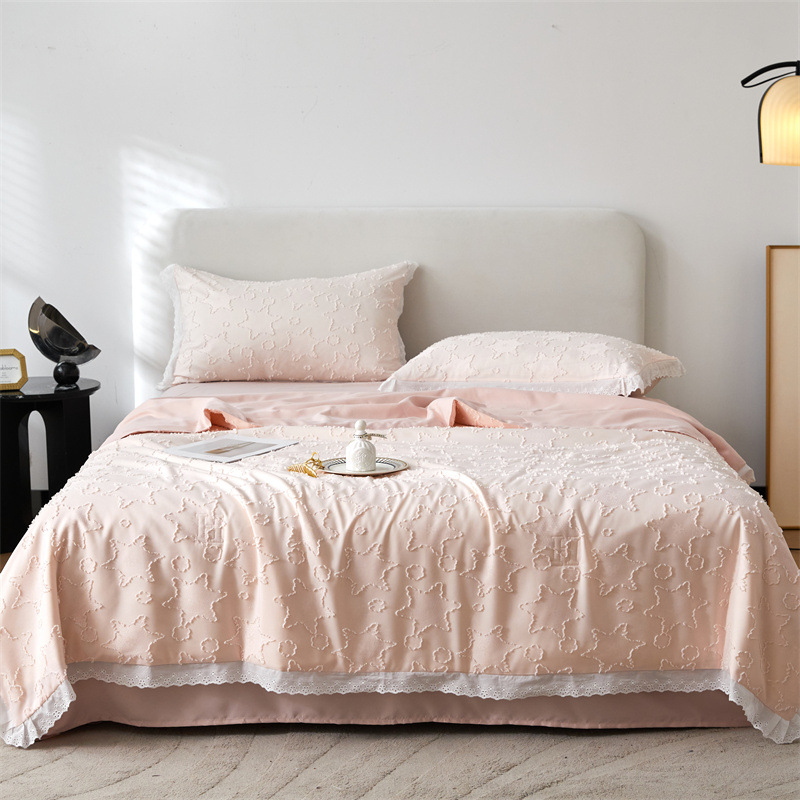 Star Tufted Jacquard Comforter Set – 3 Piece Soft Quilted Bedding Set with Lace Trim