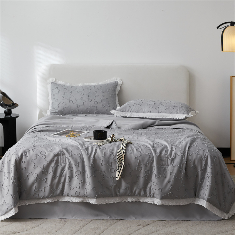 Star Tufted Jacquard Comforter Set – 3 Piece Soft Quilted Bedding Set with Lace Trim