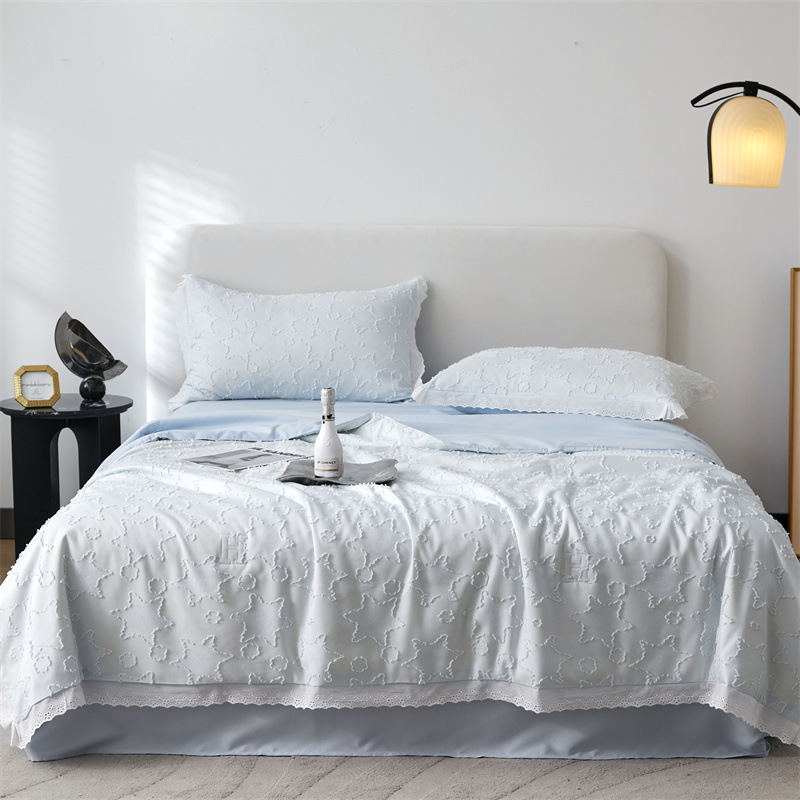 Star Tufted Jacquard Comforter Set – 3 Piece Soft Quilted Bedding Set with Lace Trim