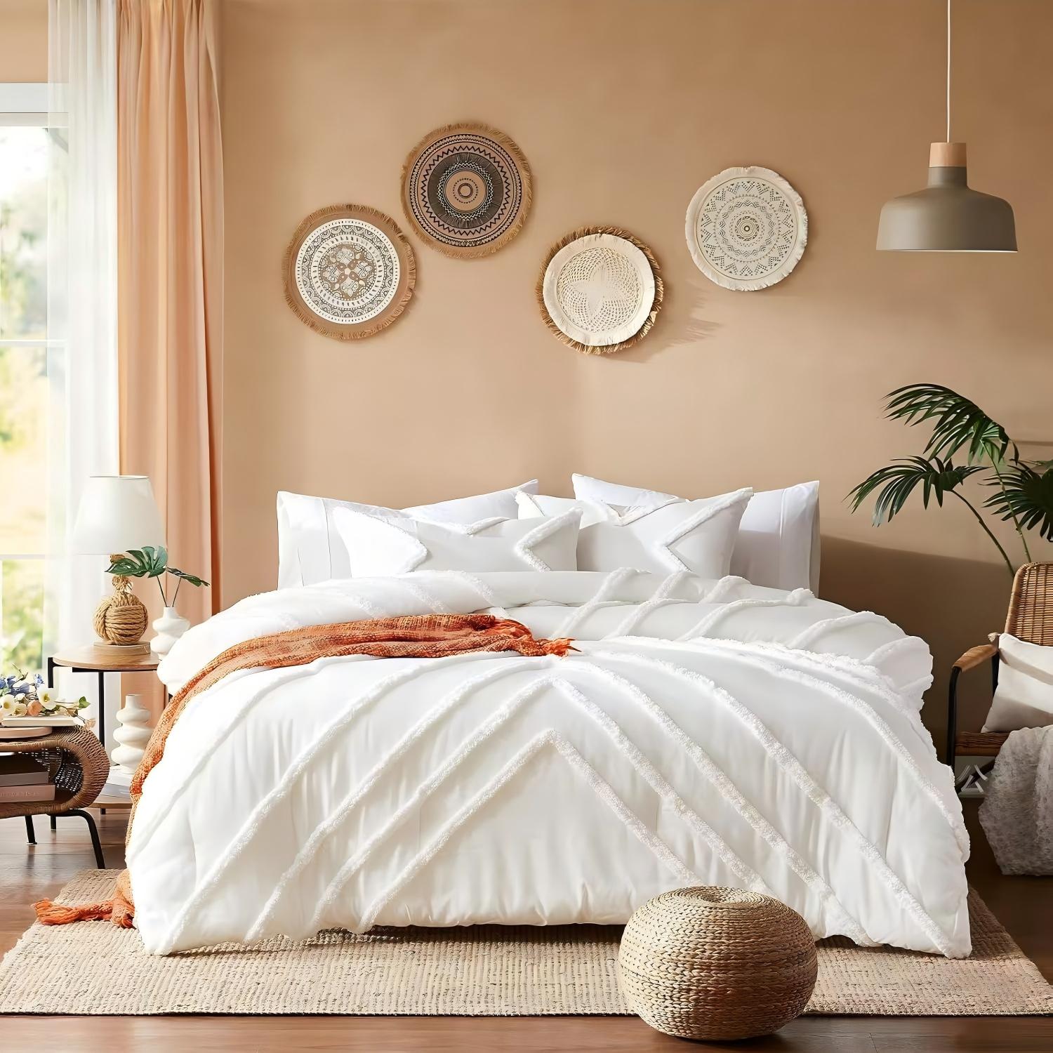 Geometric Tufted Comforter Set – 3 Piece Soft Quilted Microfiber Bedding Set