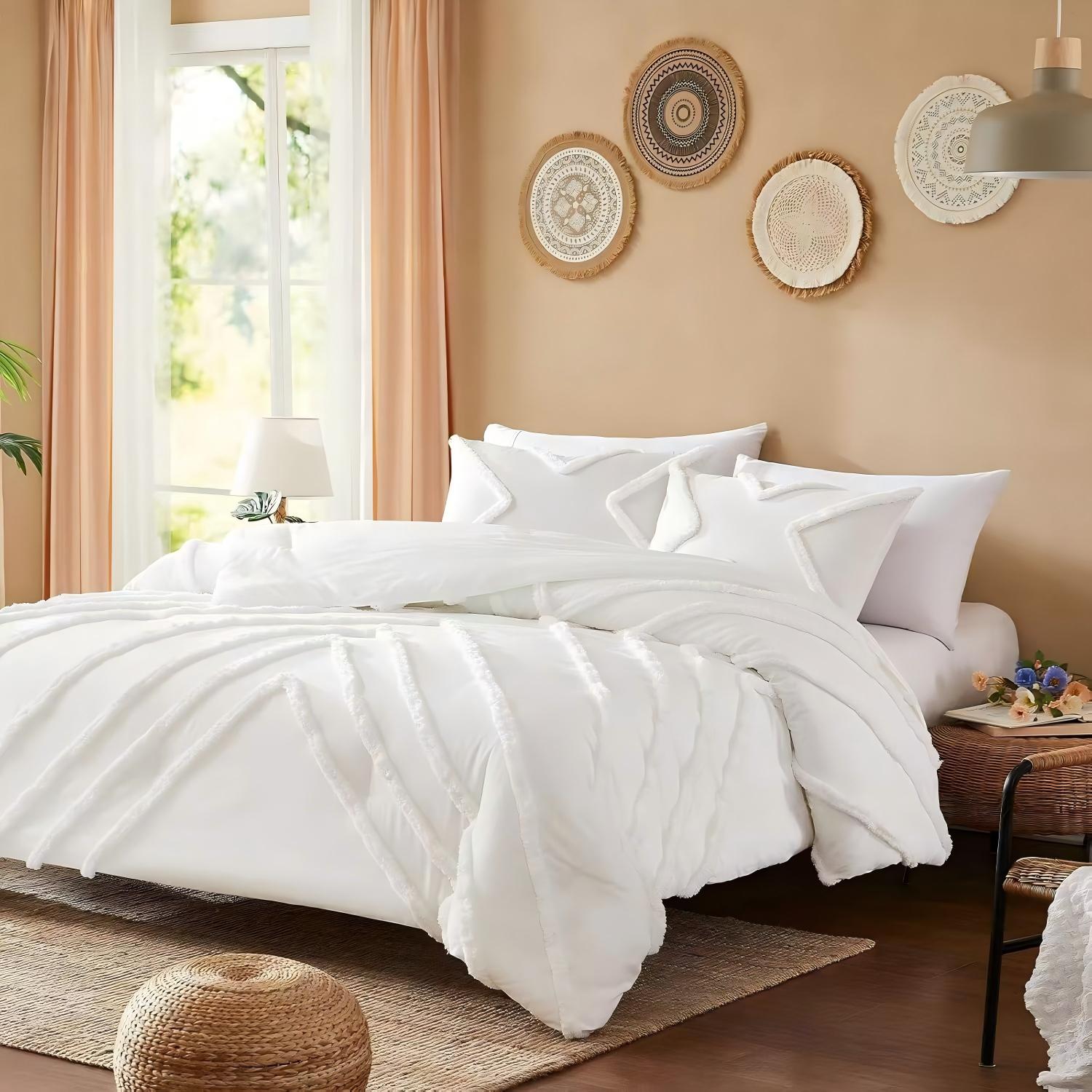 Geometric Tufted Comforter Set – 3 Piece Soft Quilted Microfiber Bedding Set