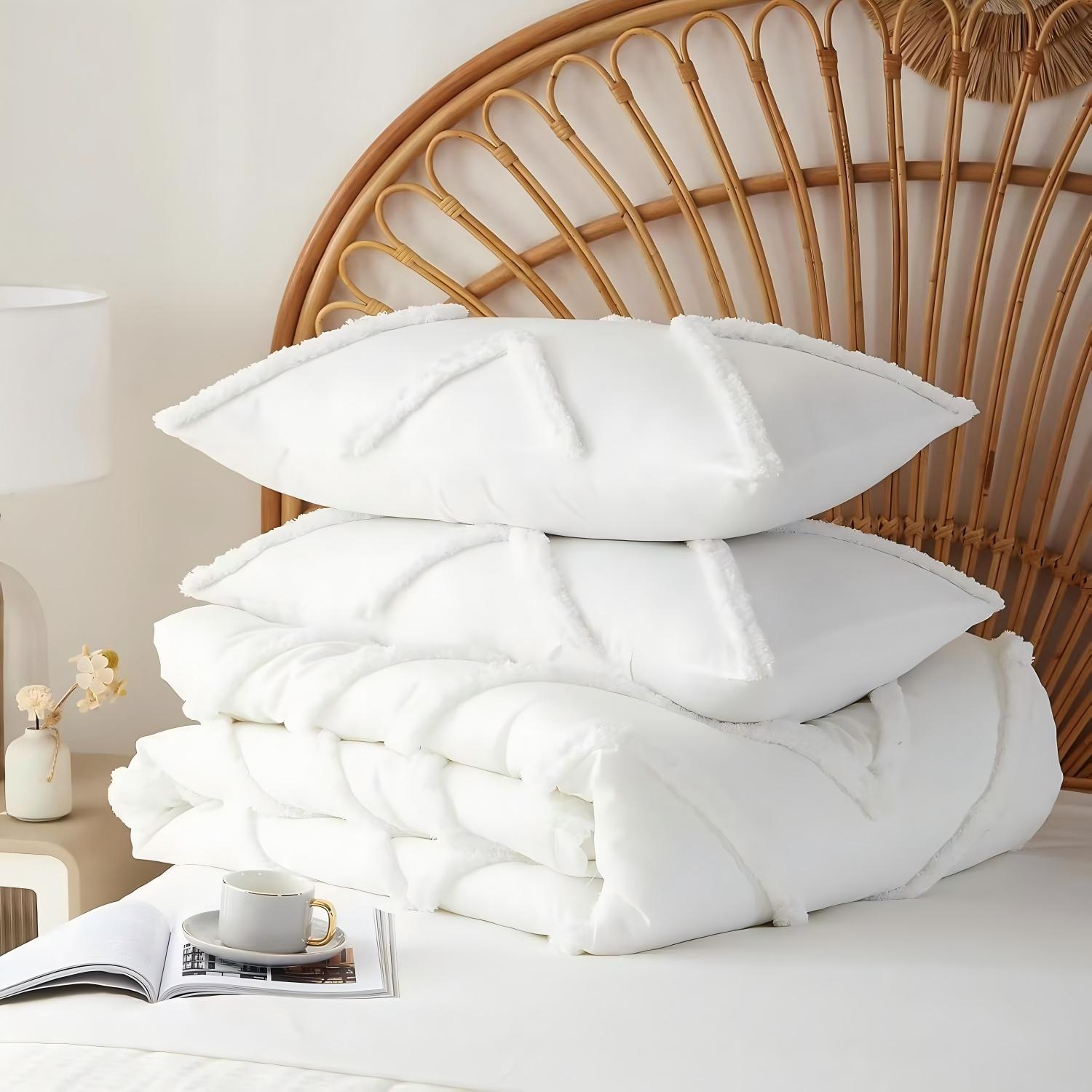 Geometric Tufted Comforter Set – 3 Piece Soft Quilted Microfiber Bedding Set