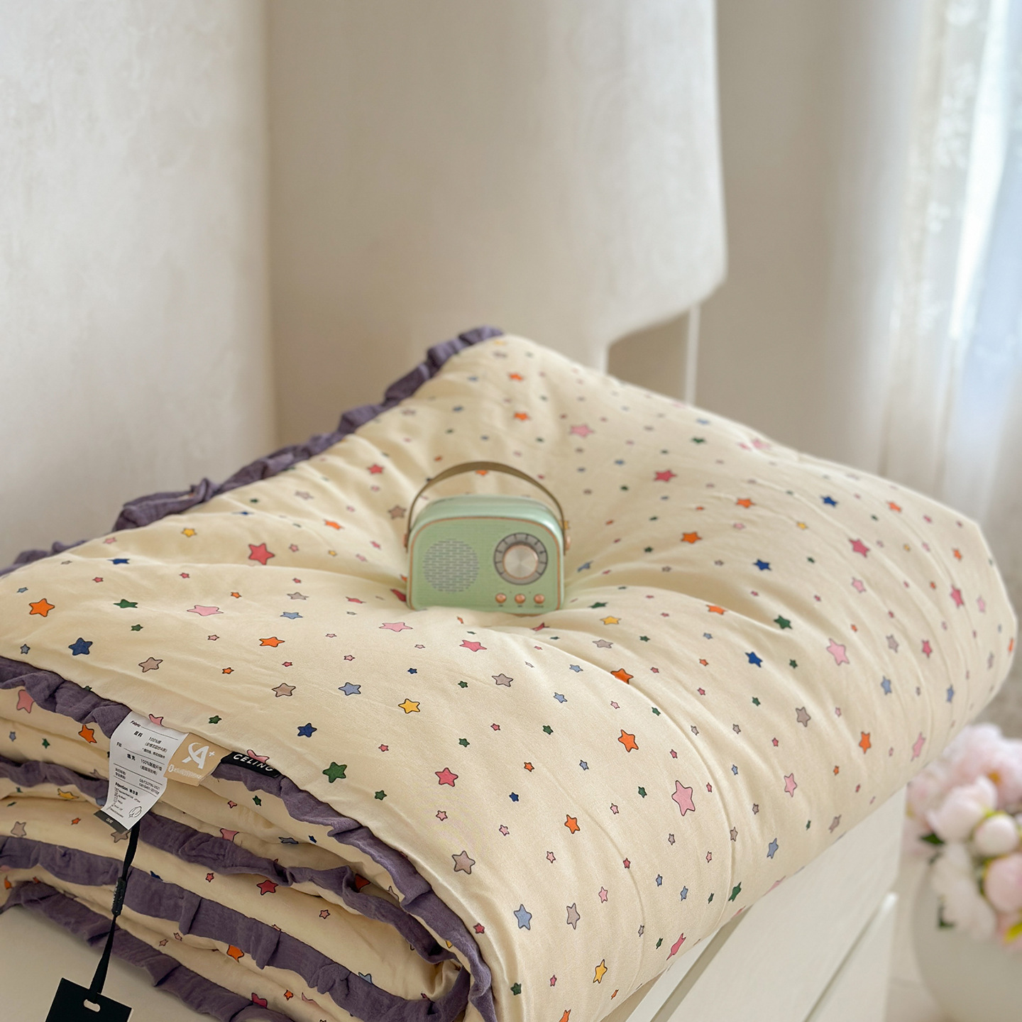 Cotton Double Gauze Lace Comforter – Soft Breathable Quilted Bedding Set