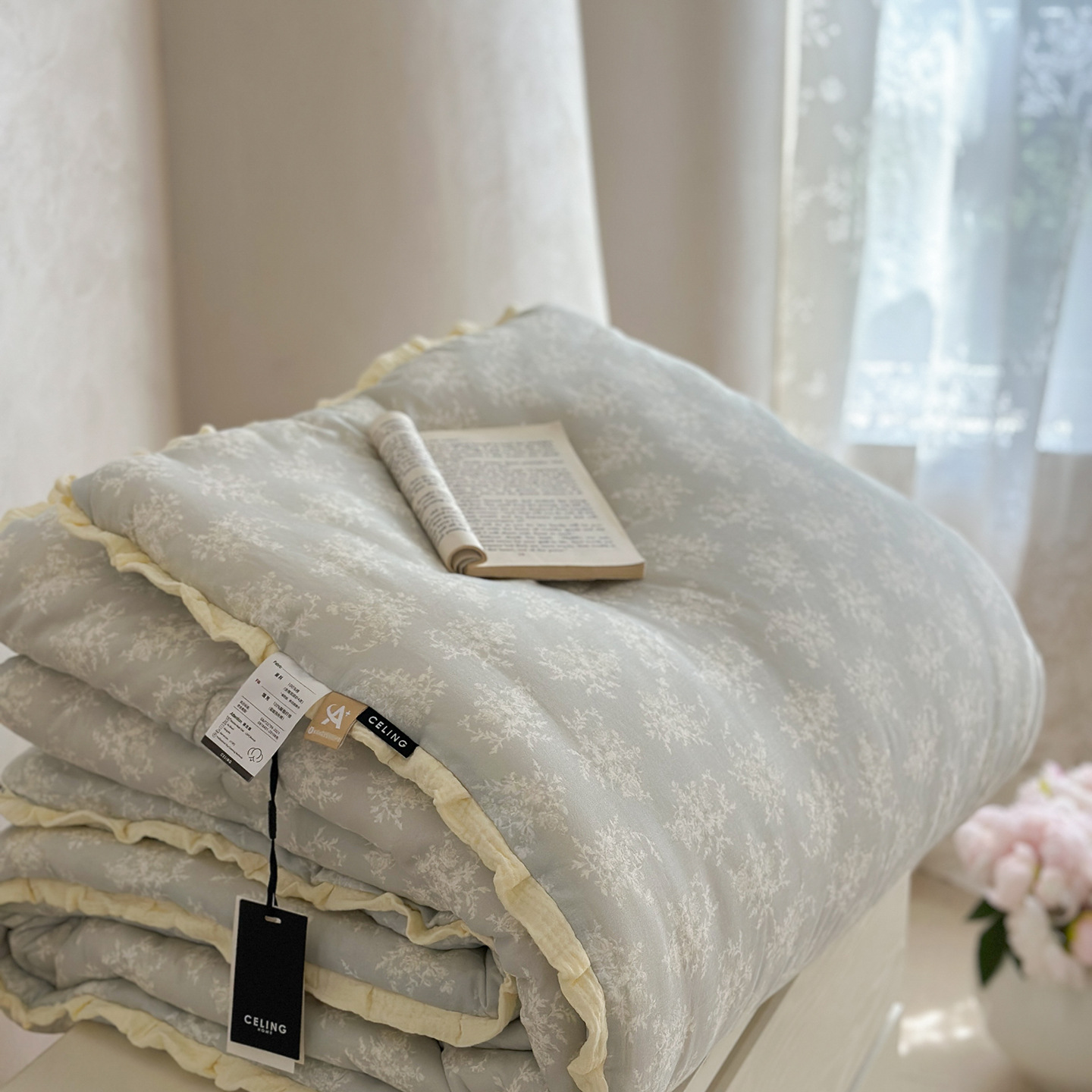 Cotton Double Gauze Lace Comforter – Soft Breathable Quilted Bedding Set