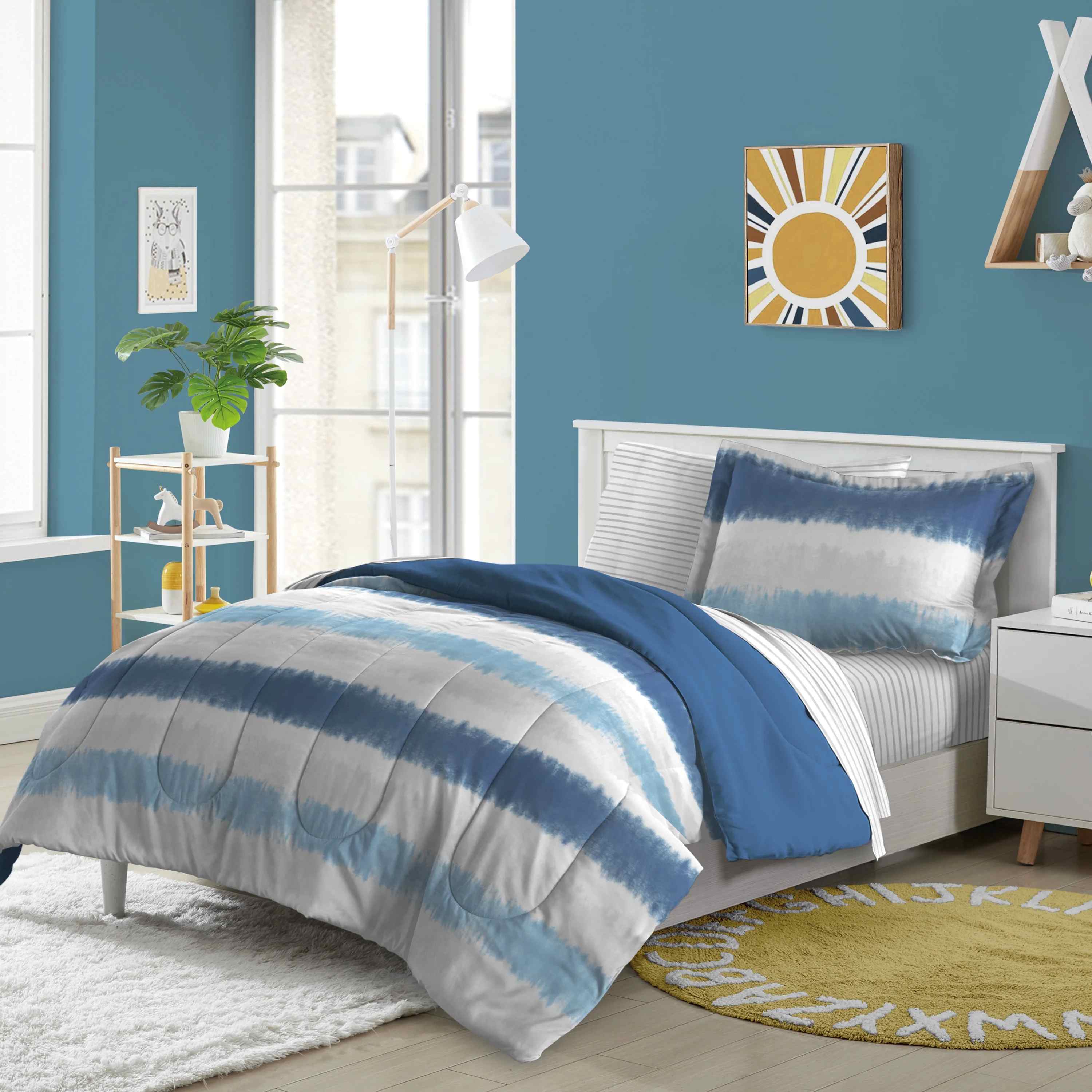 Kids Blue Tie-Dye Comforter Set – 3 Piece Soft Microfiber Bedding Set
