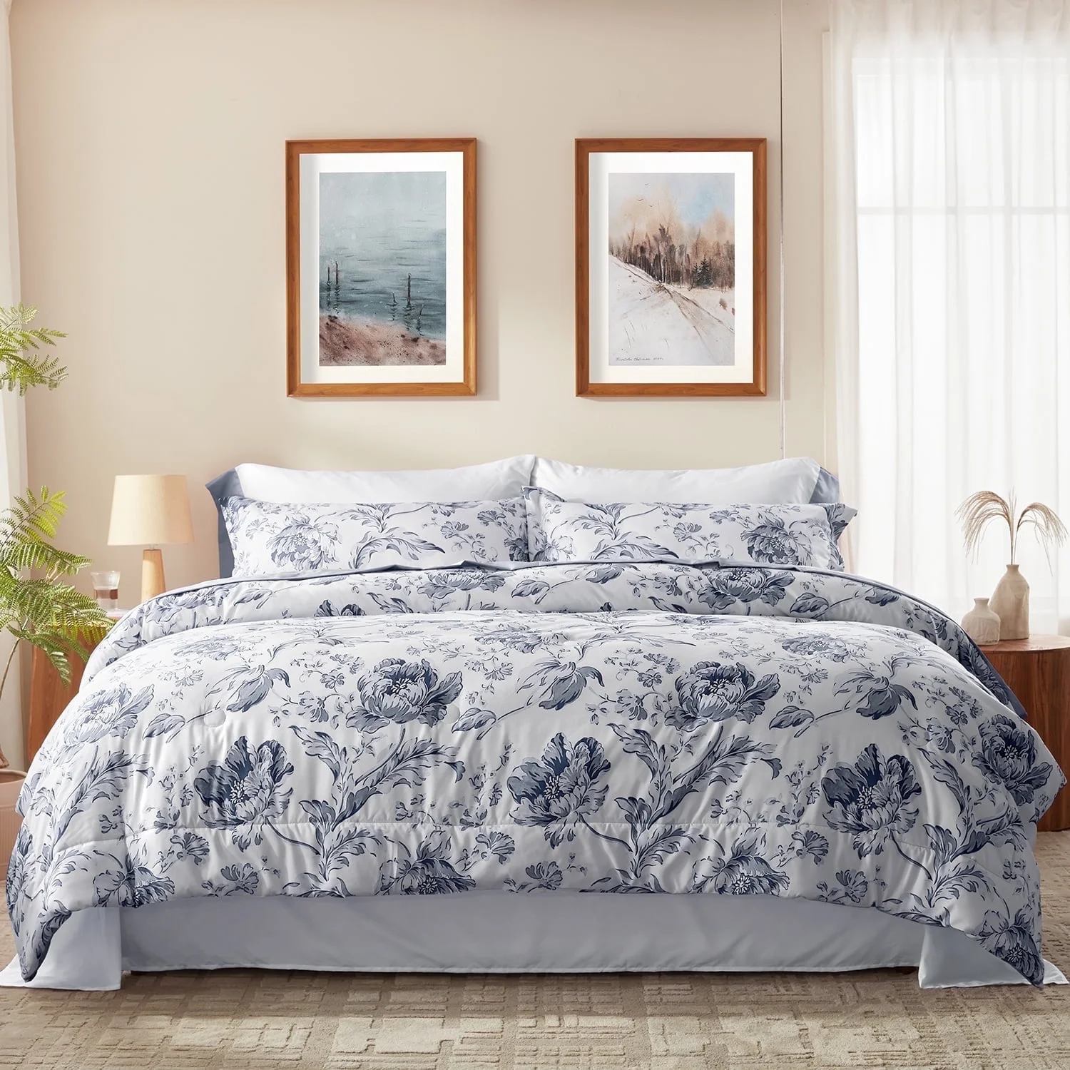 Vintage Floral Printed Comforter Set – 7 Piece Soft Hypoallergenic All-Season Bedding
