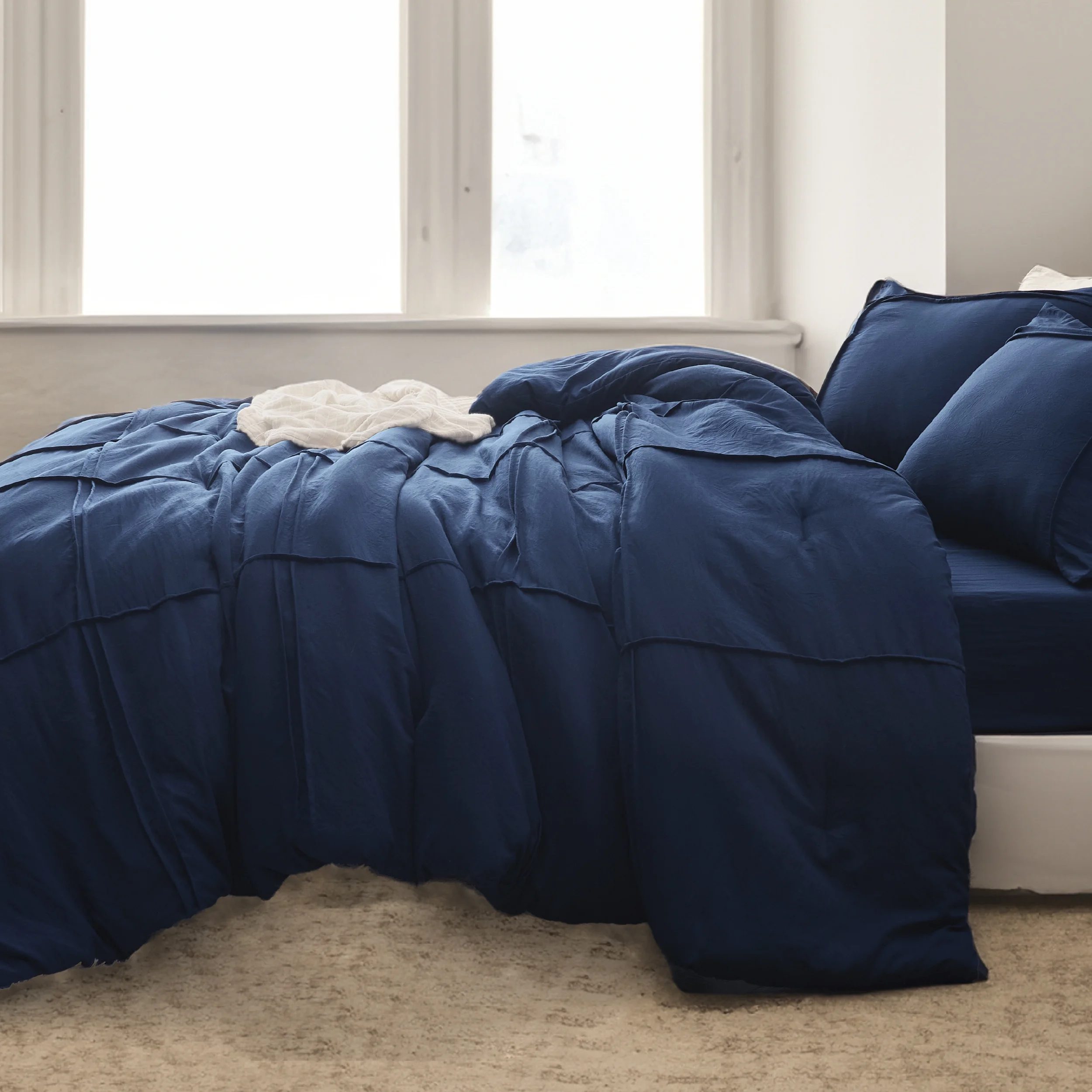 Pleated Grid Microfiber Comforter Set – 3 Piece Soft All-Season Bedding Set